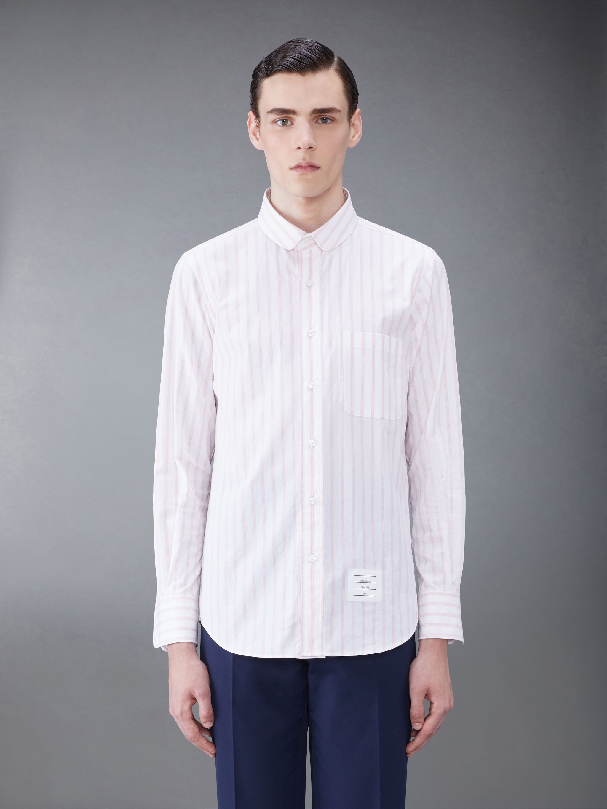 Stripe Poplin Round Collar Shirt - 2