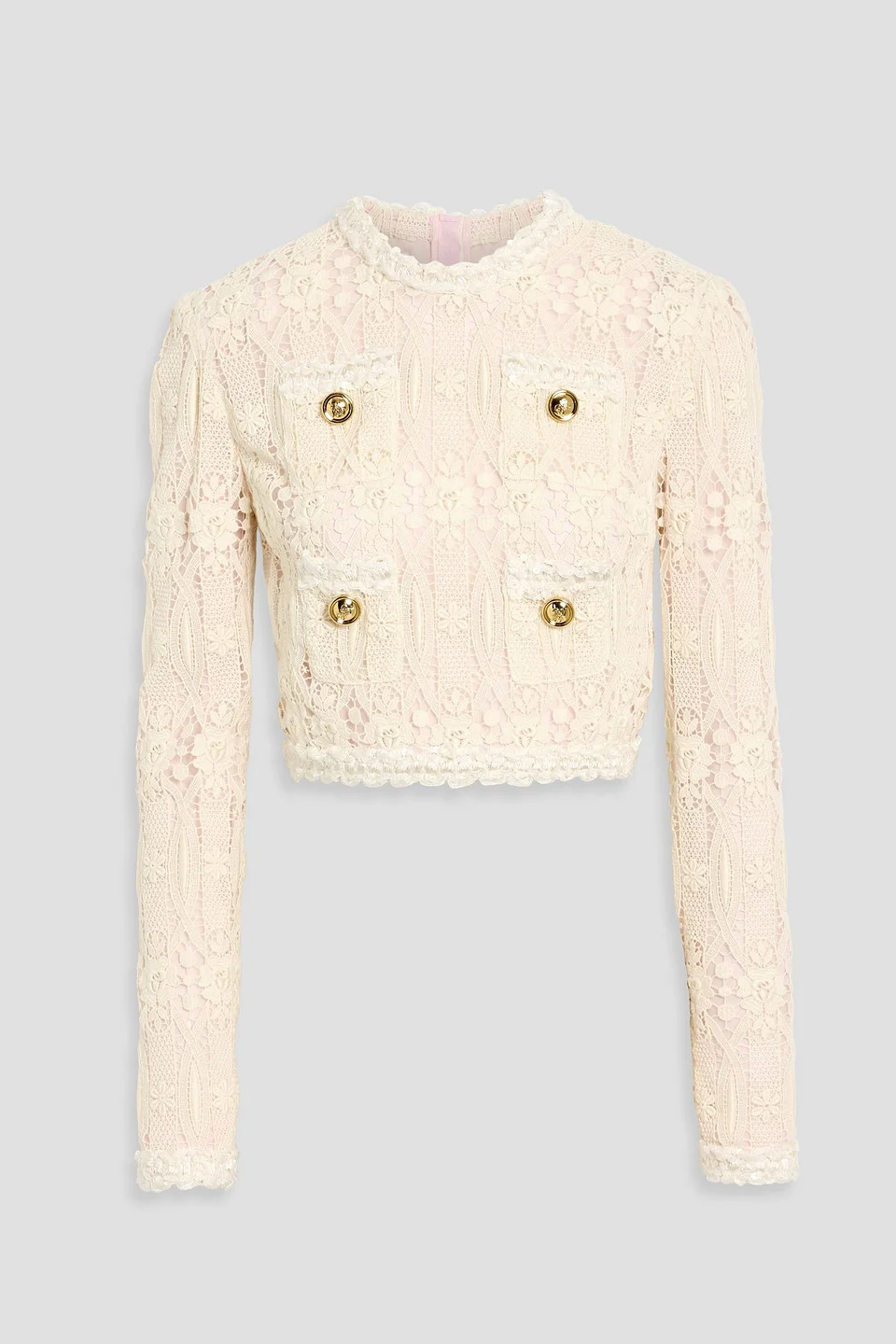 Cropped embroidered cotton-blend macramé top - 1