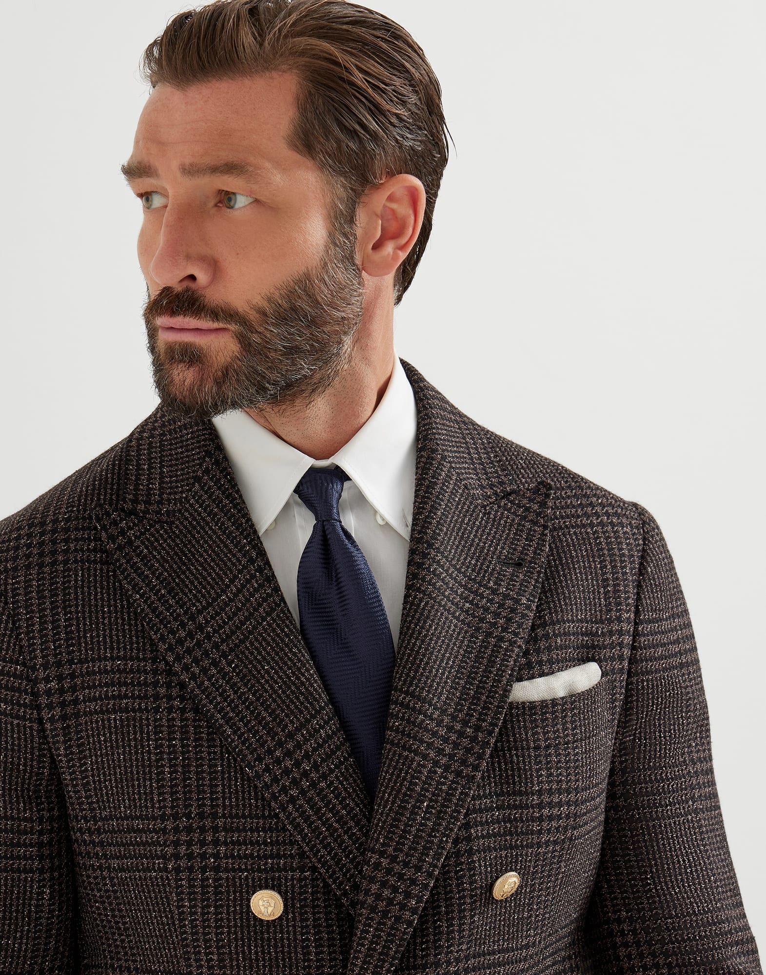 Wool, alpaca and silk Prince of Wales one-and-a-half breasted deconstructed blazer with metal button - 3