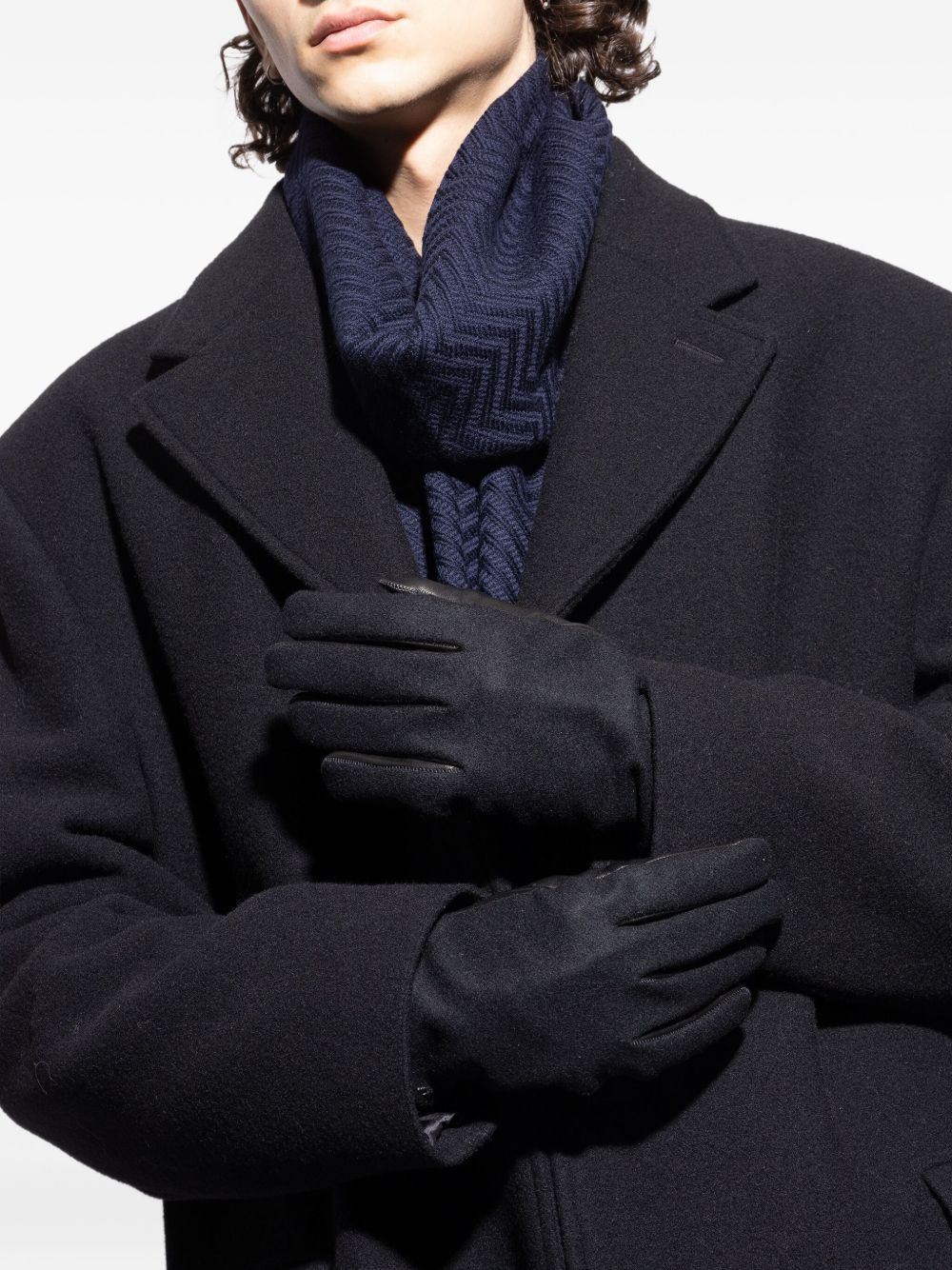 leather-trimmed wool gloves - 5