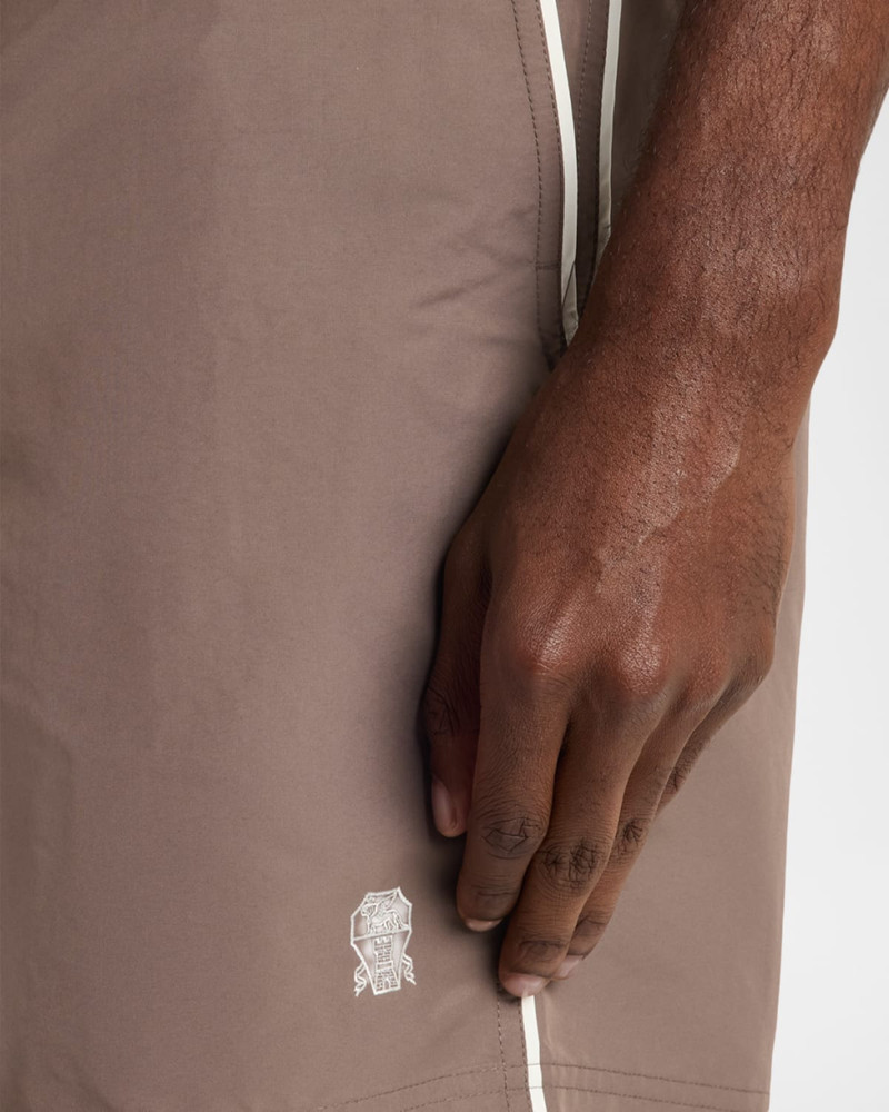 Men's Tabbed-Waistband Nylon Swim Shorts with Piping 4