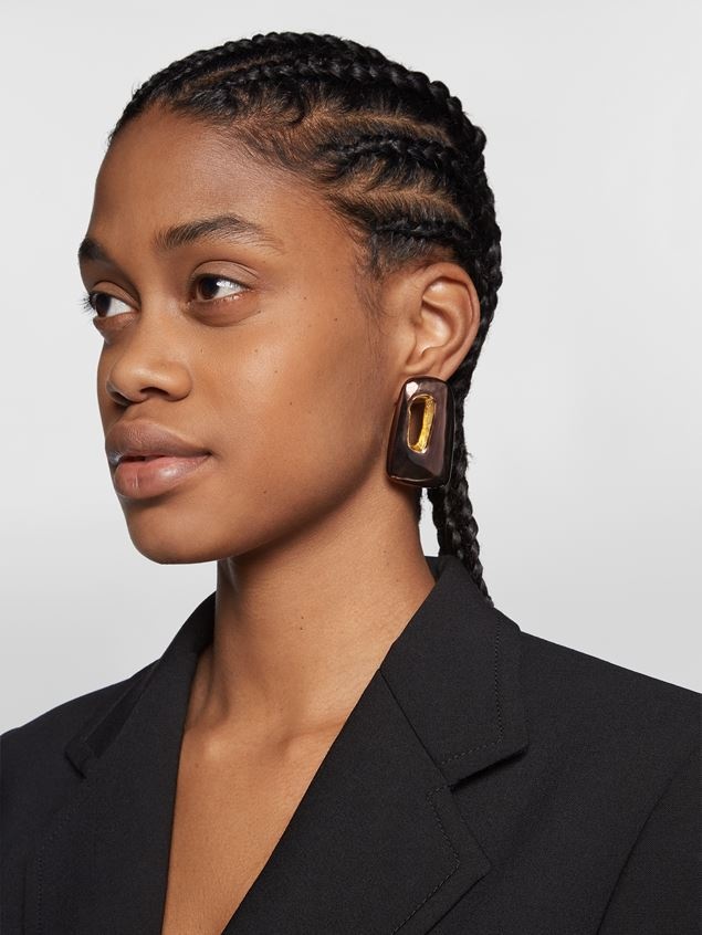 LIGHT METAL TRAPEZE EARRINGS COVERED WITH TRANSPARENT ENAMEL - 2