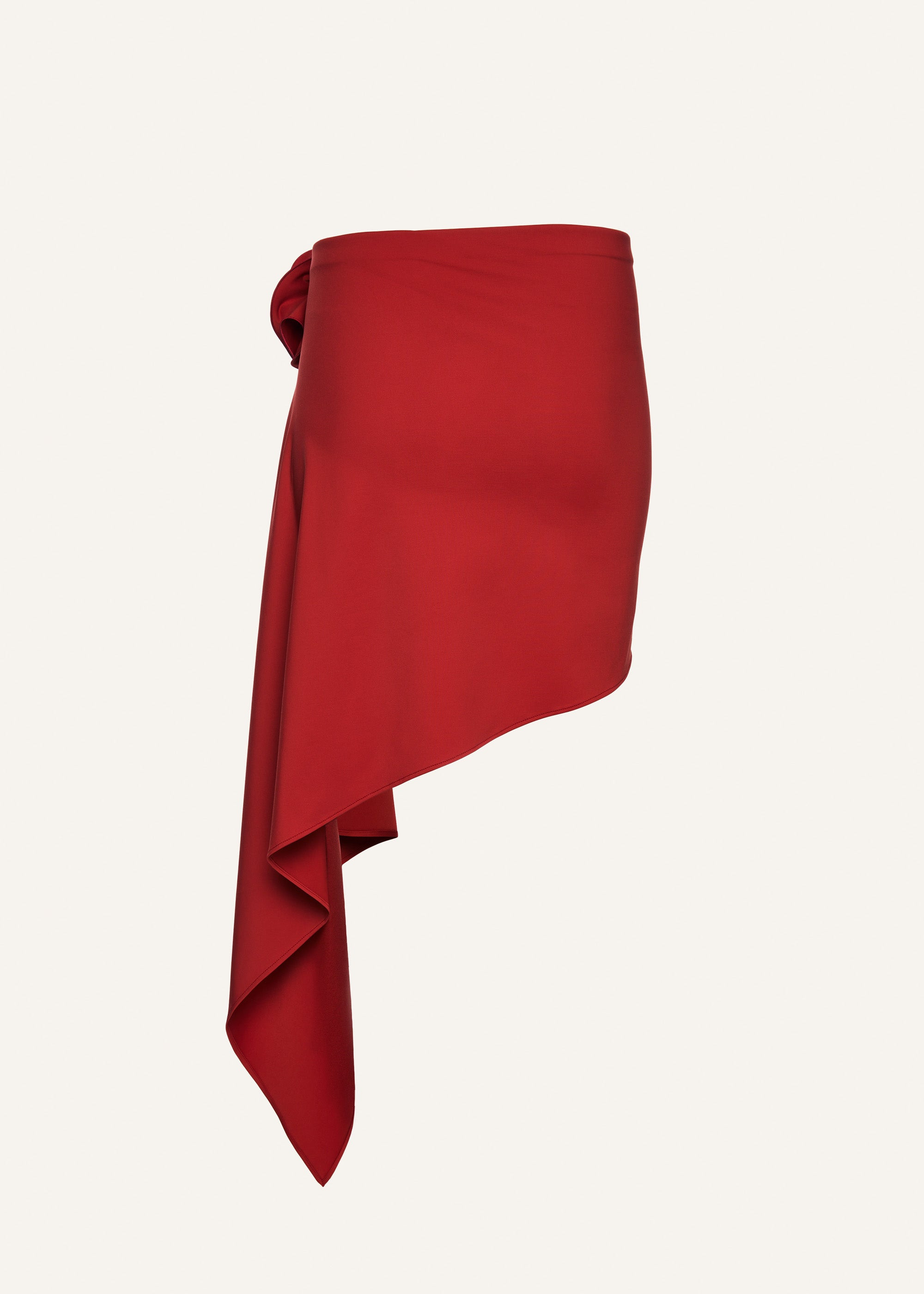 Asymmetrical draped swim skirt in red - 2