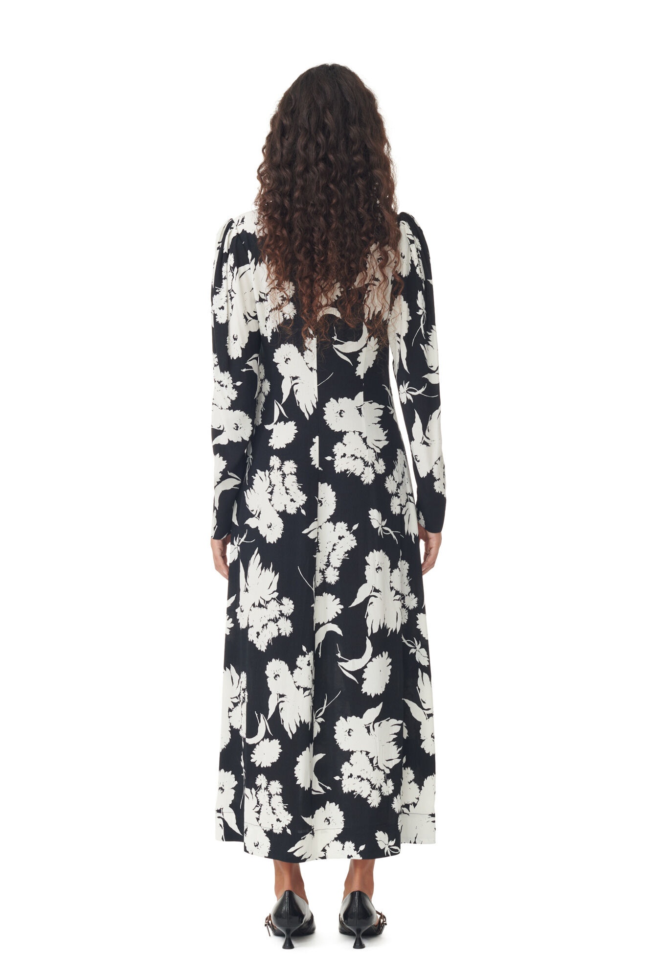 PRINTED CREPE V-NECK DRESS - 5