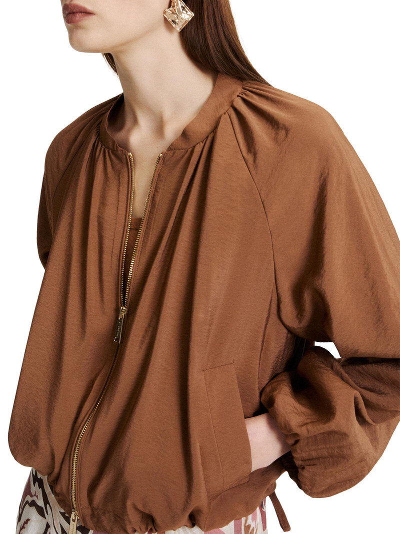 Women's Drawstring Hem Bomber Jacket - Tobacco Brown 3