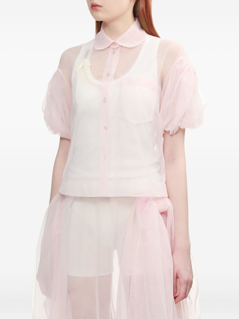 puffed-sleeve collared shirt - 3