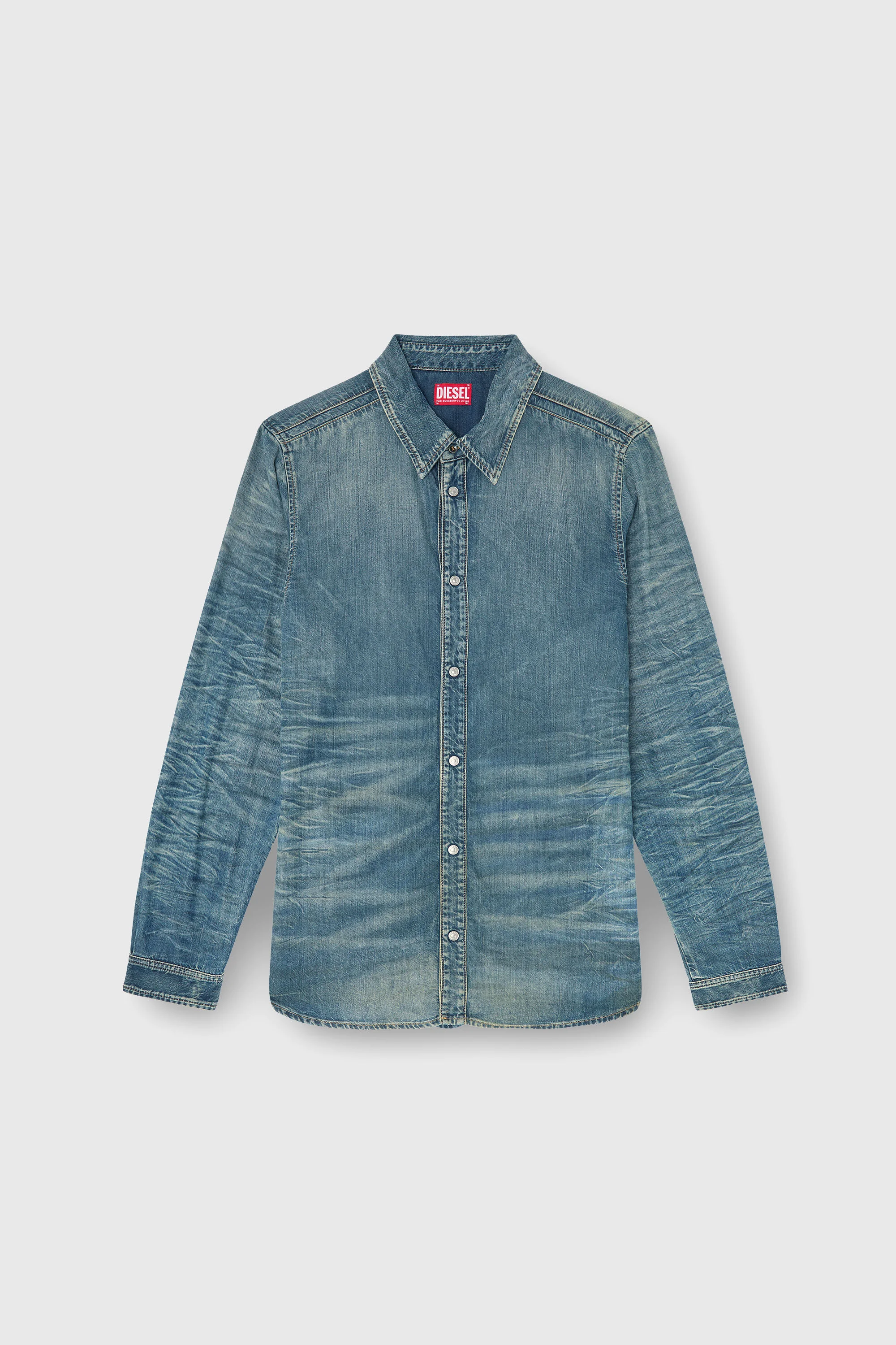 SHIRT IN DIRTY-EFFECT CREASED DENIM - 1