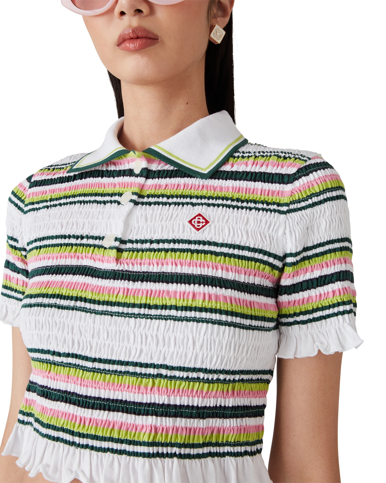 Stripe Cropped Polo Shirt | Casablanca Paris - 5