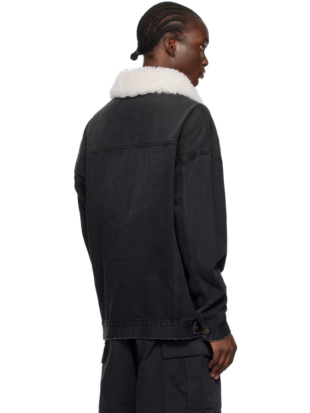 Black Fur Detail Oversized Denim Jacket - 3