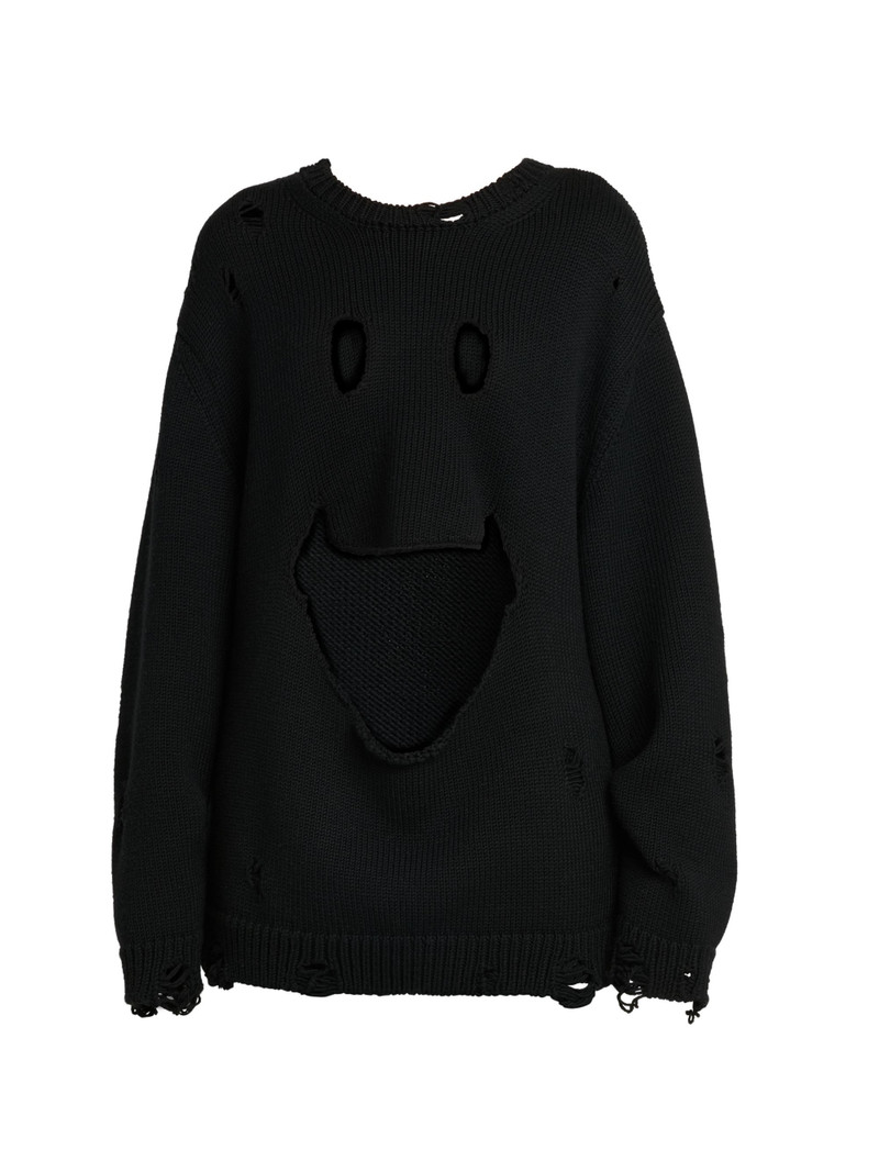 Women's Smile Cut-Out Wool Oversized Sweater - Black 1