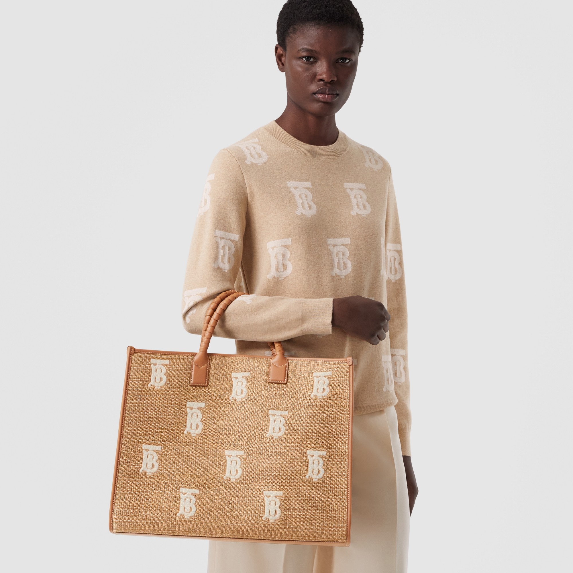 Burberry Large Faux Raffia and Leather Freya Tote | REVERSIBLE