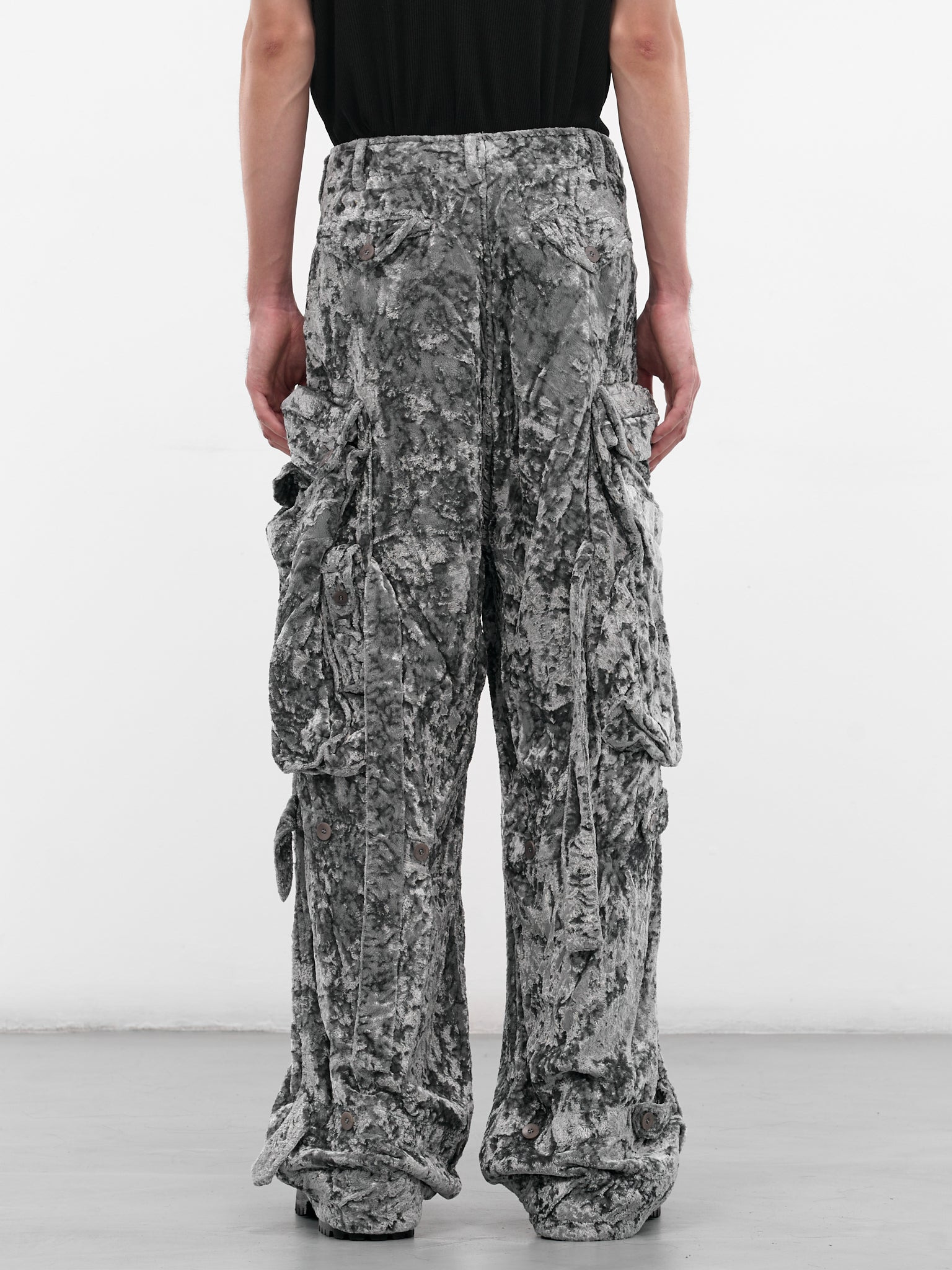 Gray Crushed Velvet Cargo Pants - 3