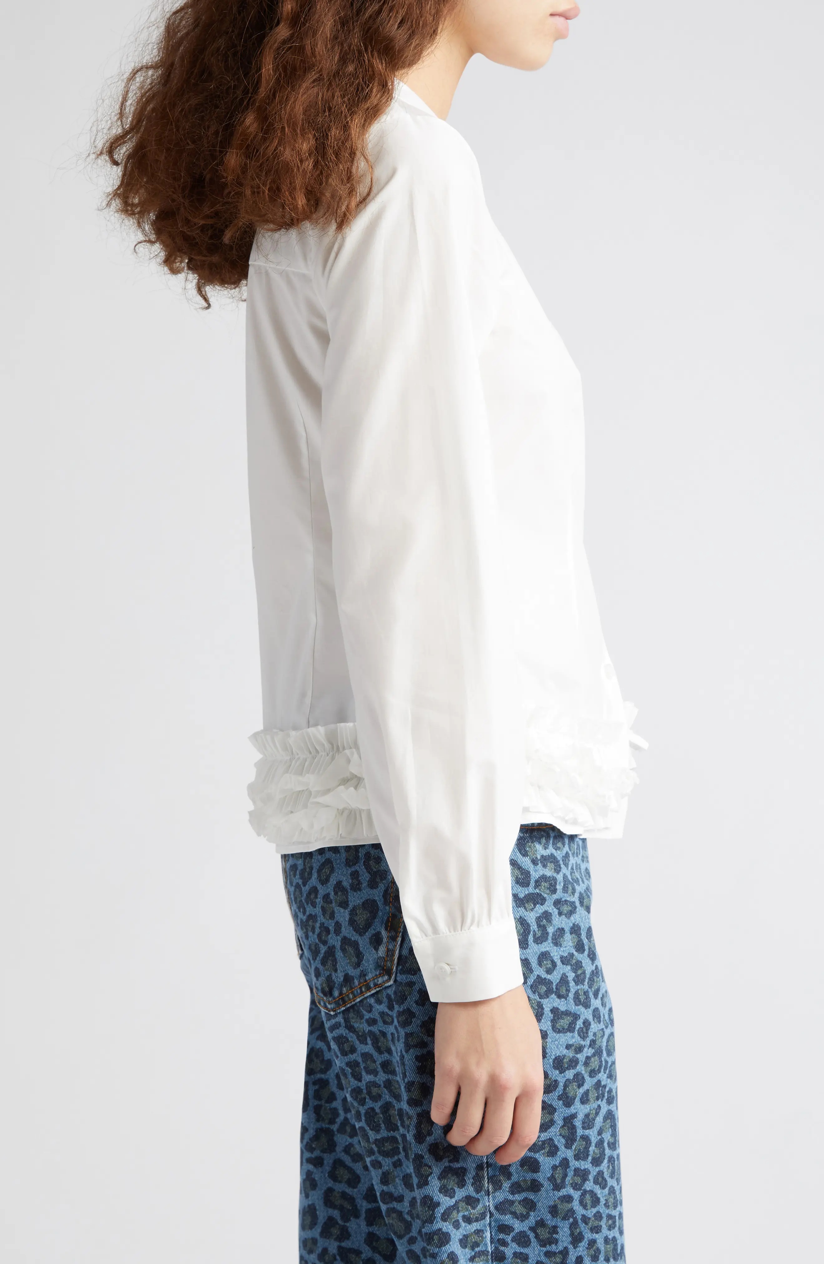 Sara Ruffle Hem Cotton Button-Up Shirt - 4