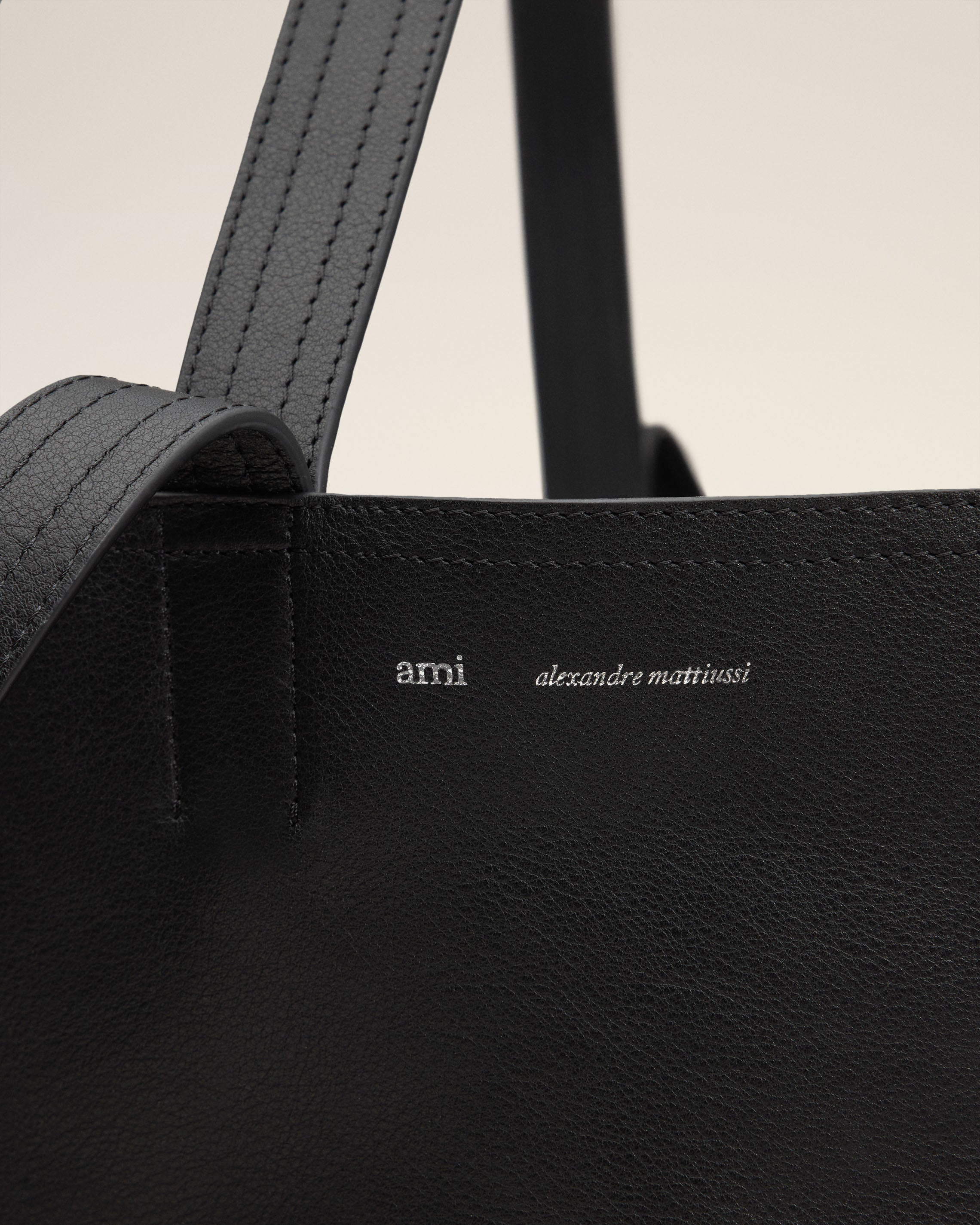 BLACK LEATHER MIDI MAXI TOTE BAG - 4