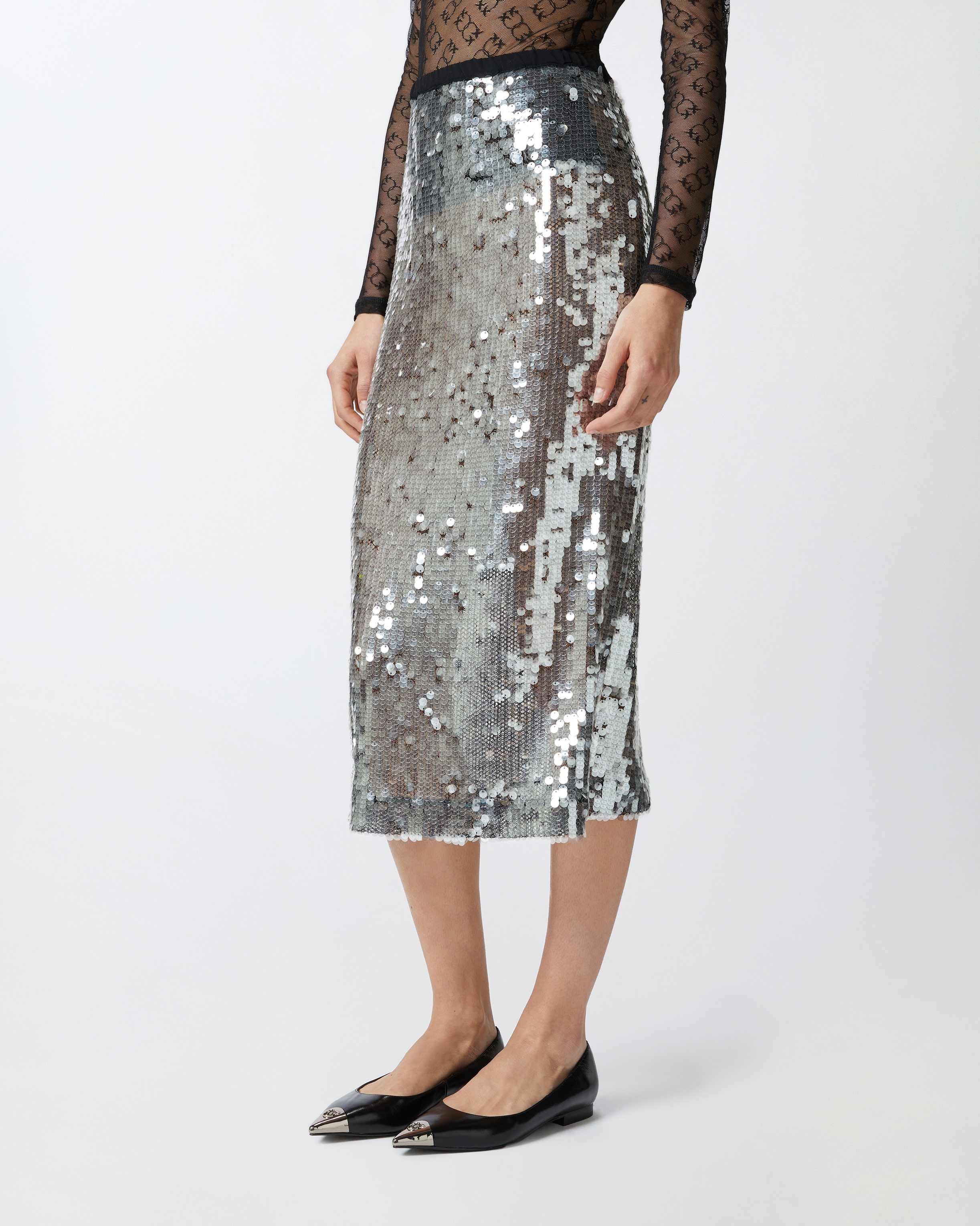 SEQUINNED MESH PENCIL SKIRT - 3