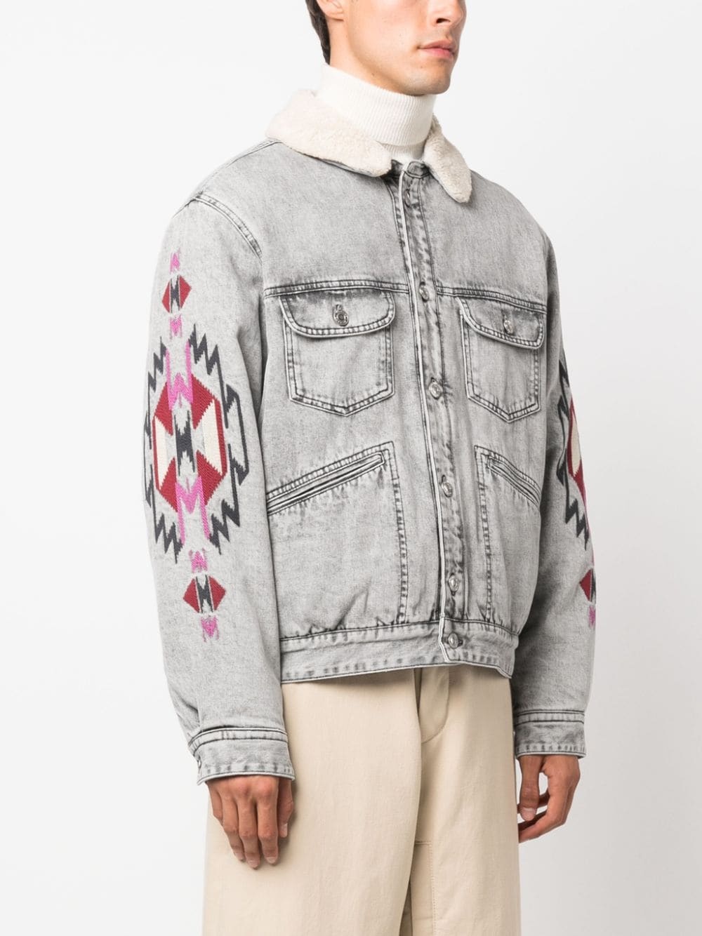 motif-embroidered denim jacket - 3