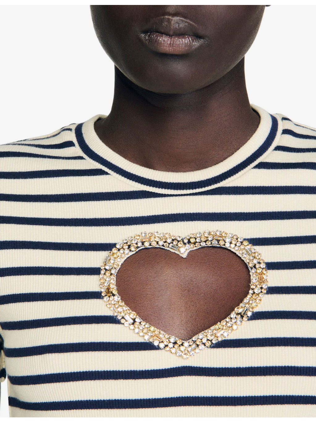 Striped Embellished-Heart Stretch-Cotton T-Shirt - 5