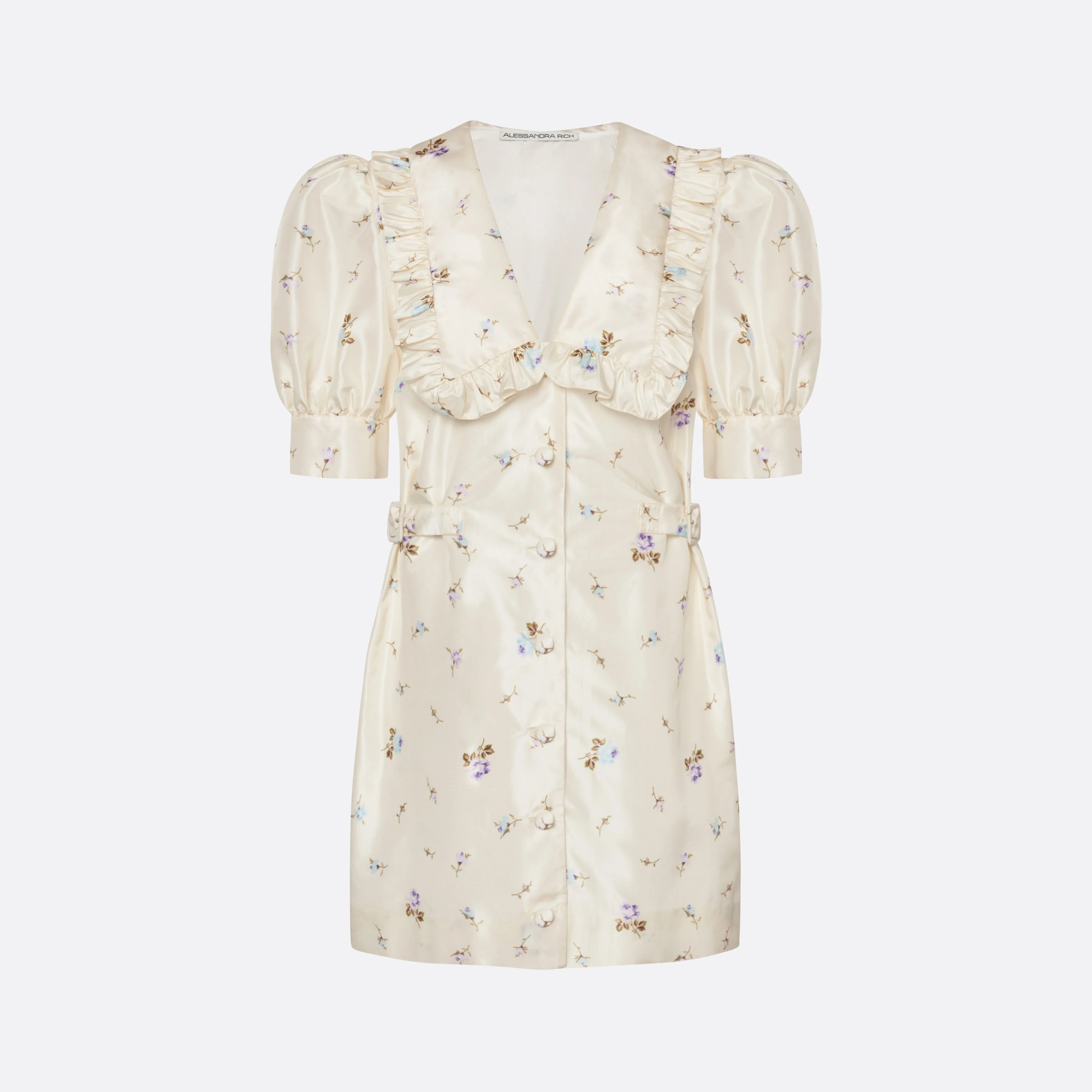 FLORAL-PRINT SILK TAFFETA MINI DRESS WITH BUCKLES - 1