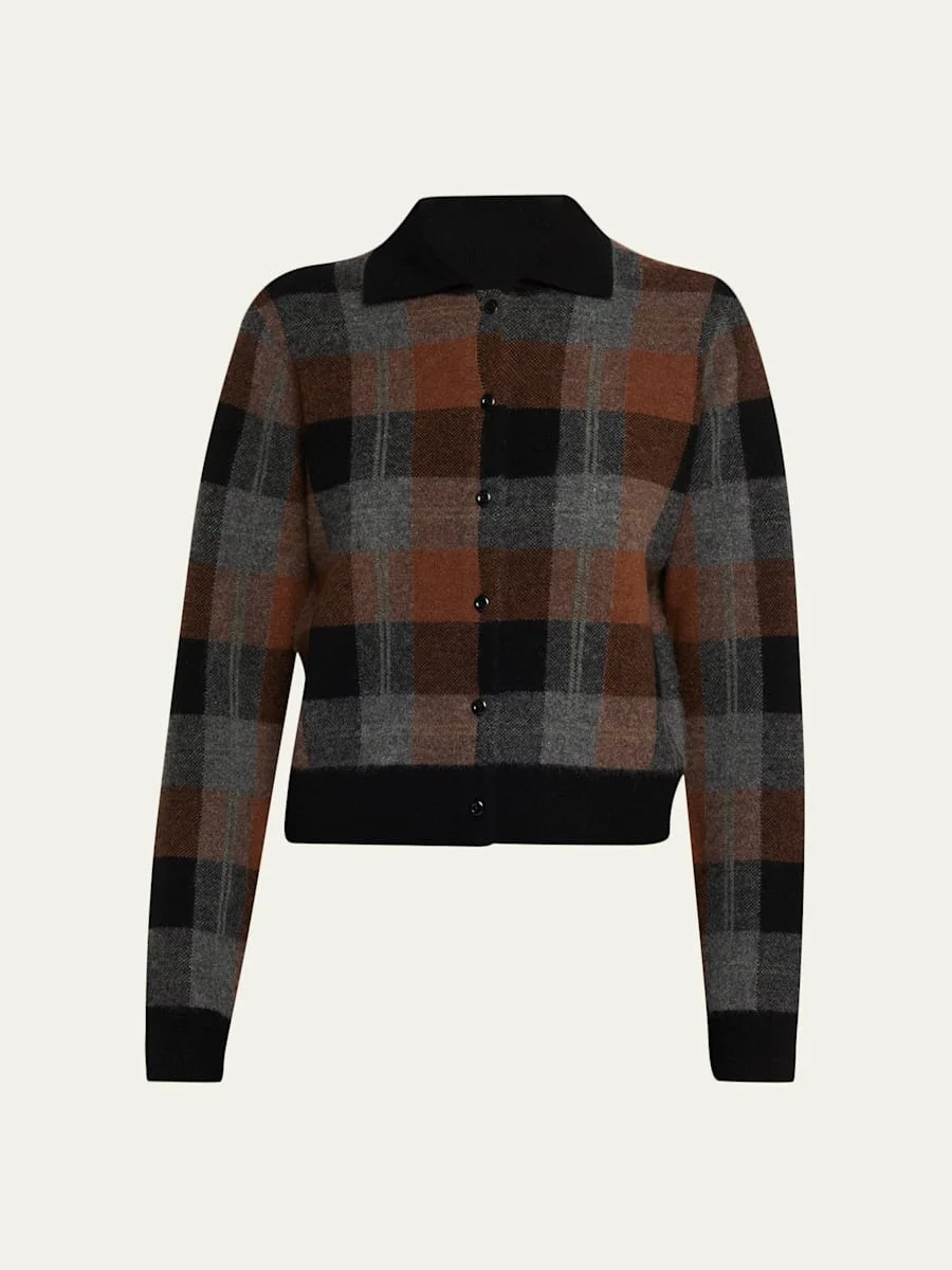 Cashmere Plaid Button-Front Sweater - 1