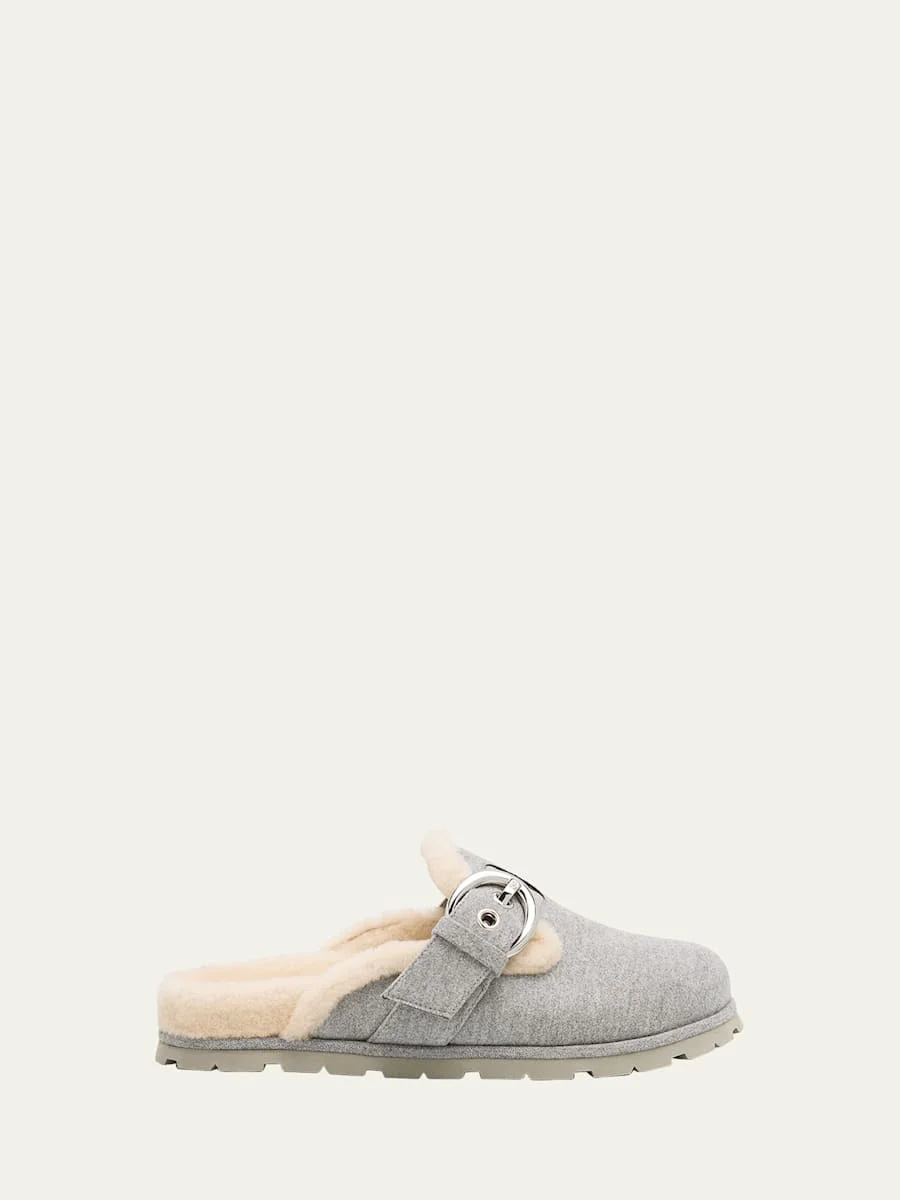 Chrystie Shearling-Lined Flannel Mules - 1