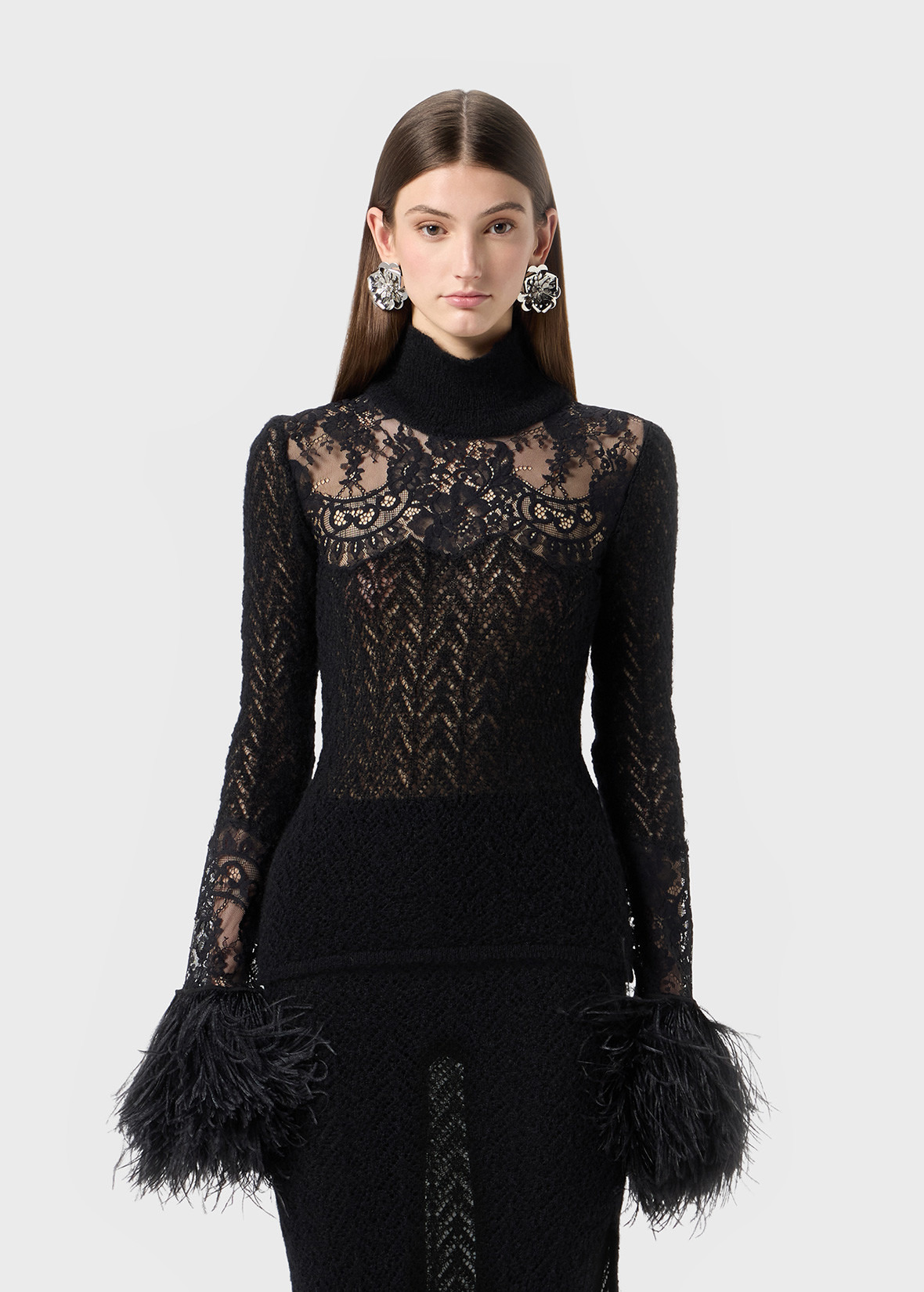 LACE AND MARABOU FEATHER NETTED TOP - 3