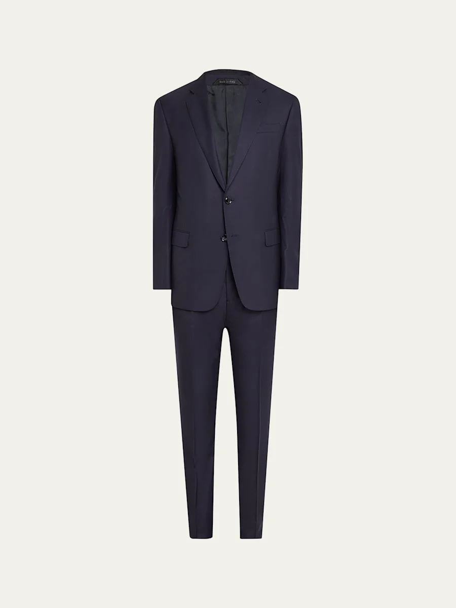 Men's Solid Wool Suit - 1