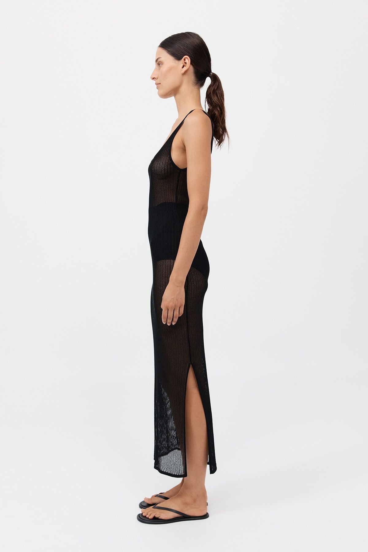 Fine Crochet Tank Dress - Black - 5