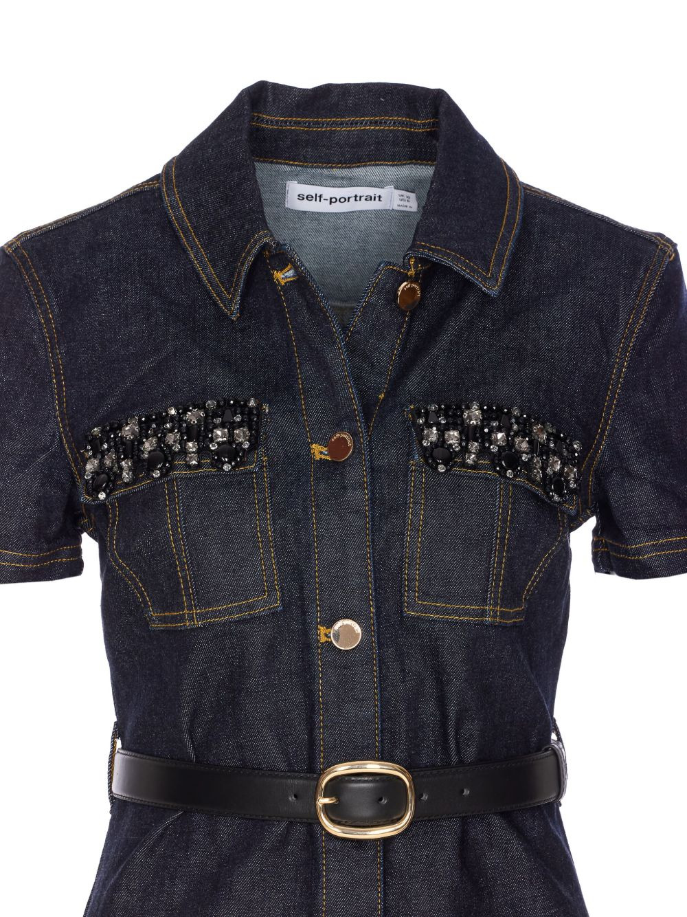 crystal-embellished denim mini dress - 4
