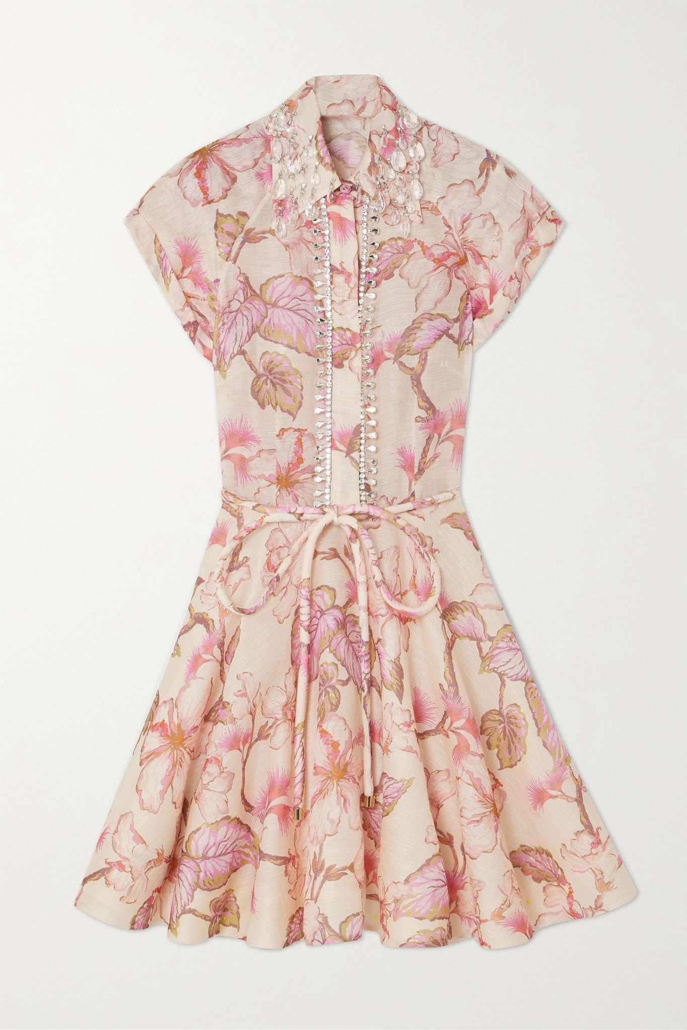 Matchmaker embellished floral-print linen and silk-blend mini dress - 1