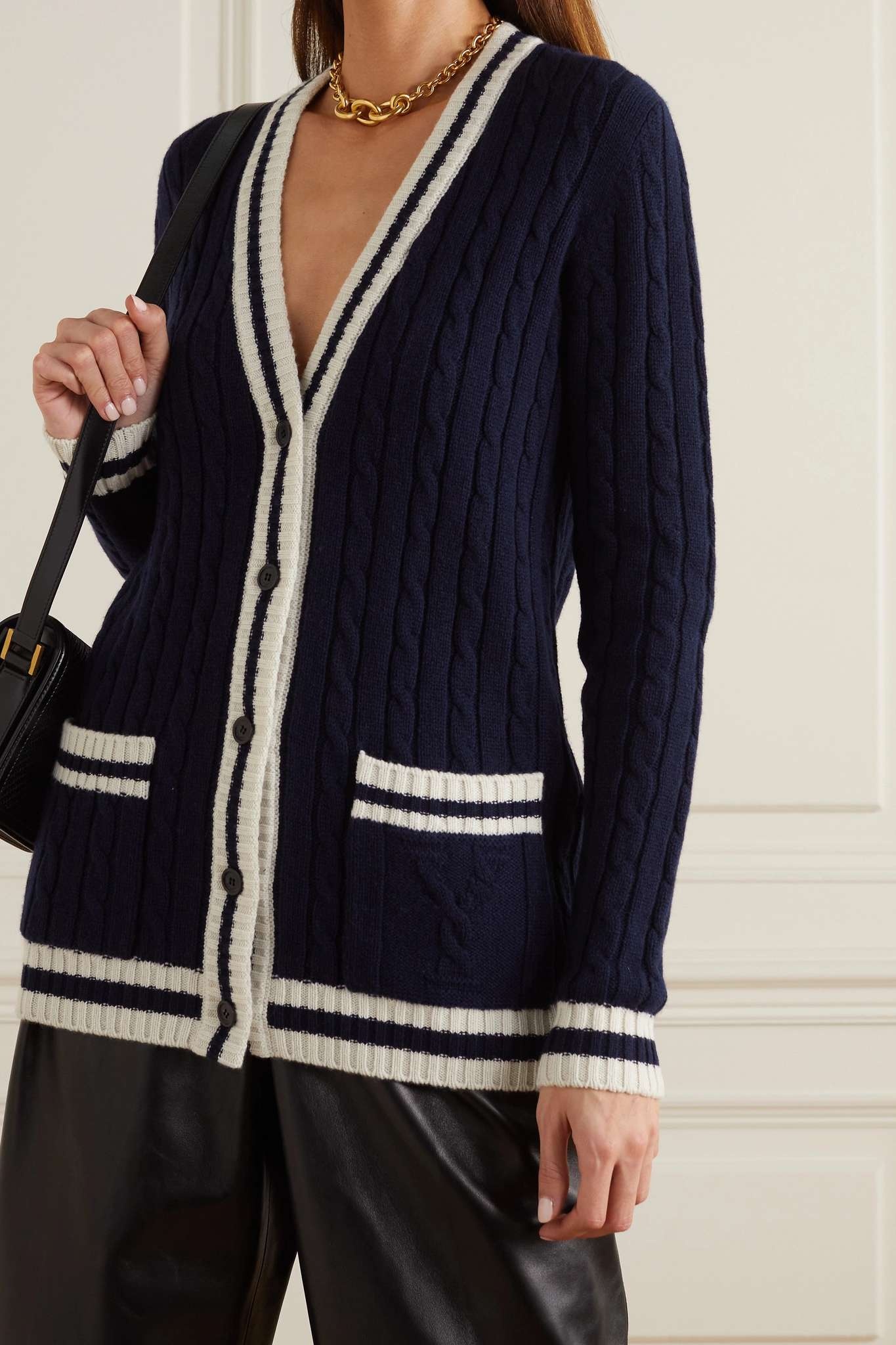 Striped cable-knit cashmere cardigan - 3