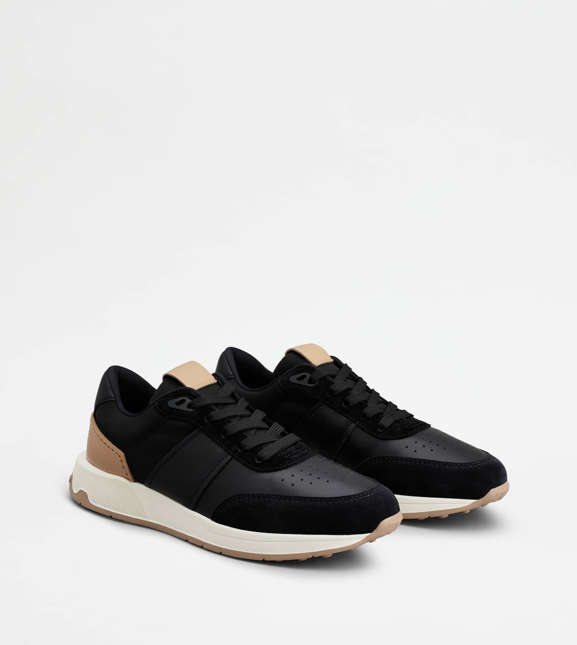 SNEAKERS IN LEATHER AND TECHNICAL FABRIC - BLACK - 2