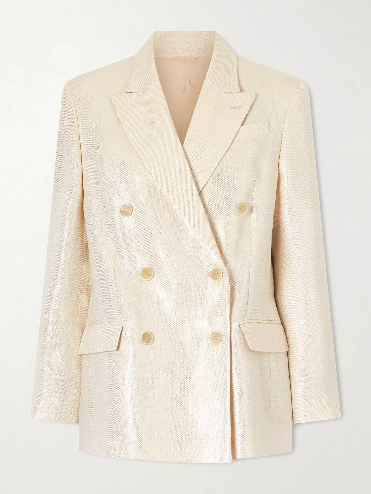 Double-breasted Metallic Linen-twill Blazer - 1