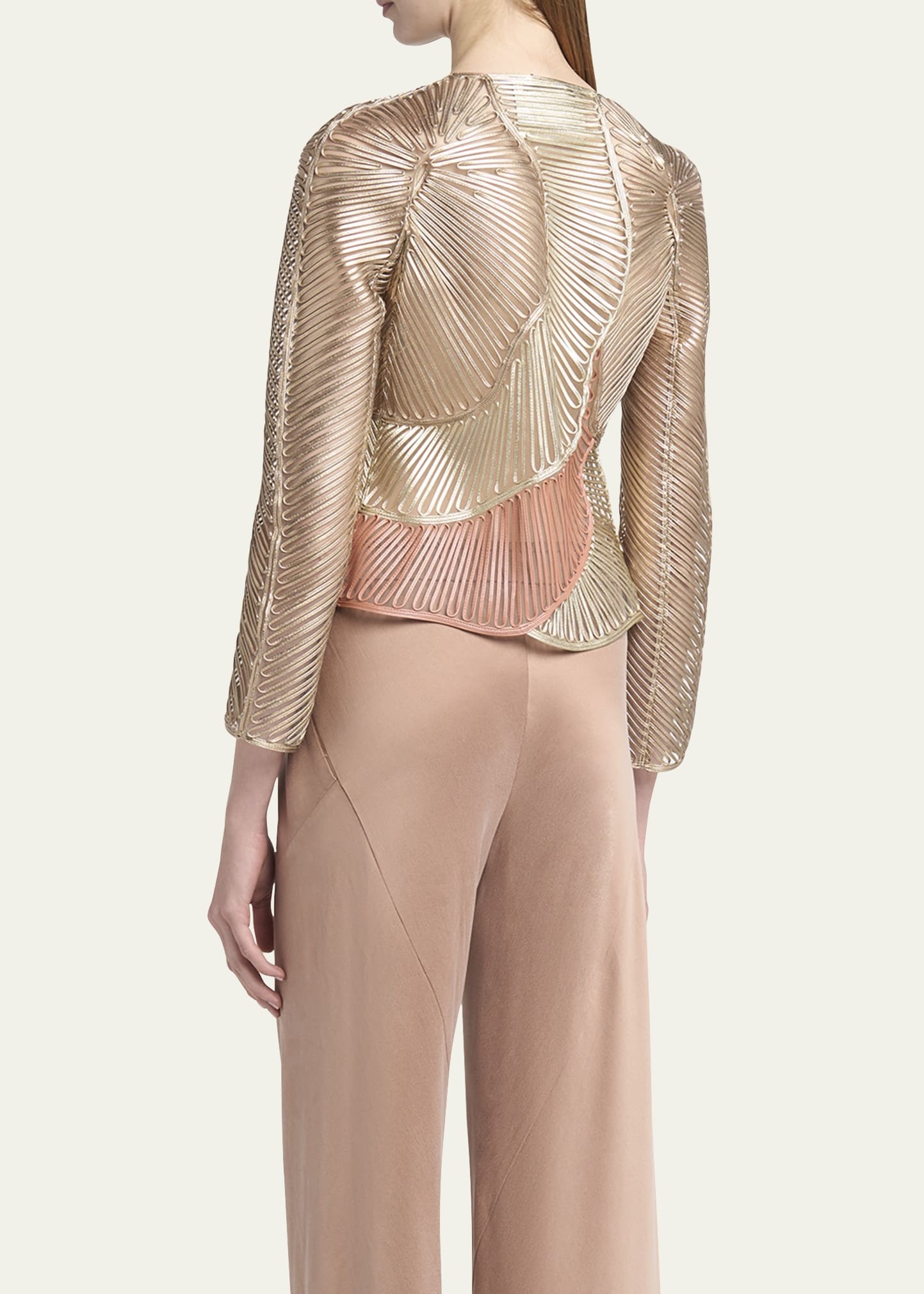 Metallic Soutache Two-Tone Leather Jacket - 3