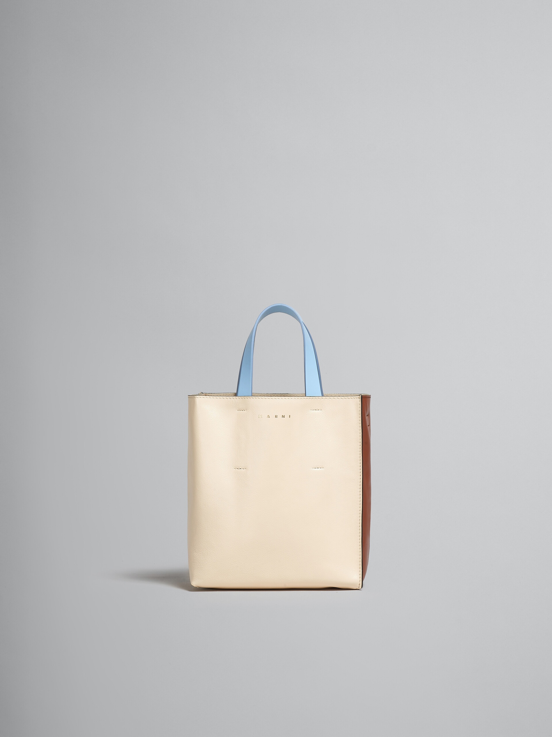 MUSEO SOFT MINI BAG IN WHITE BROWN AND LIGHT BLUE LEATHER - 1