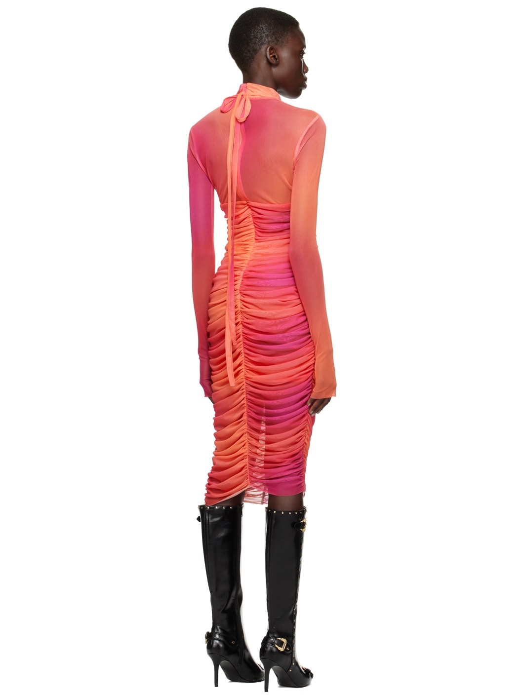 Pink Ruched Midi Dress - 3