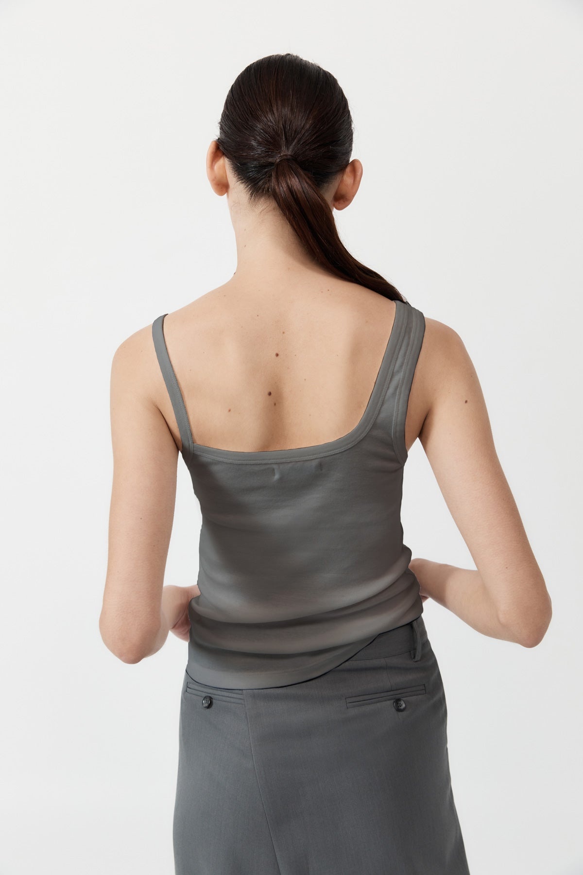 Organic Cotton Asymm Tank - Pewter Grey - 4