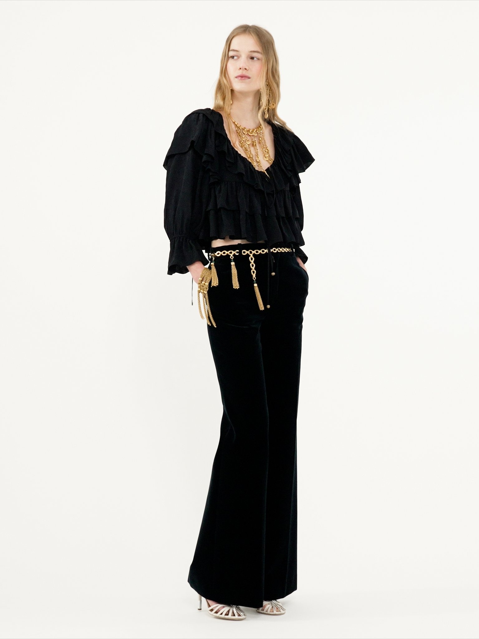 CROPPED RUFFLE TOP IN FLORAL VISCOSE - 5