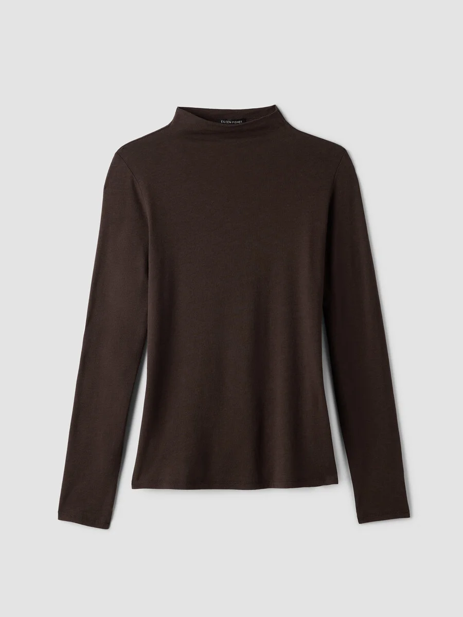 Sheer Cotton Blend Knit Funnel Neck Top - 1