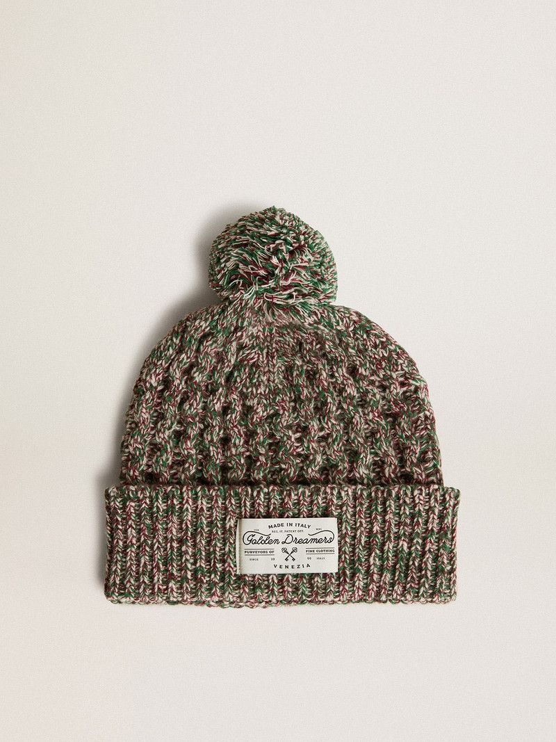 Multicolored wool beanie with pompom 1