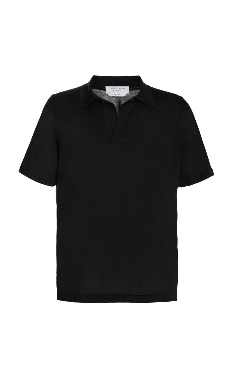 Stendhal Knit Short Sleeve Polo in Black Cashmere 1