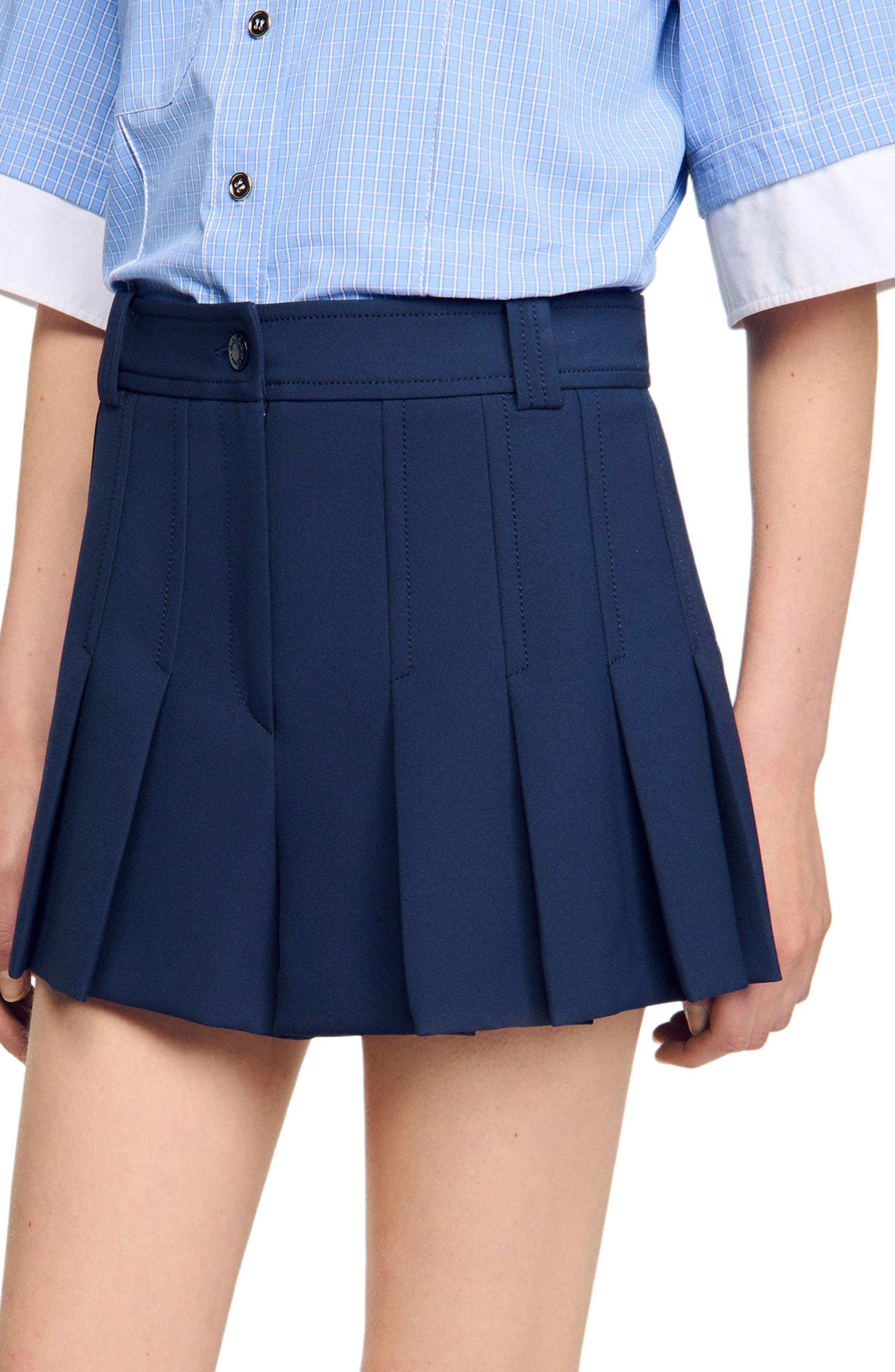 SANDRO Tailored pleated shorts in Navy Blue at Nordstrom - 4