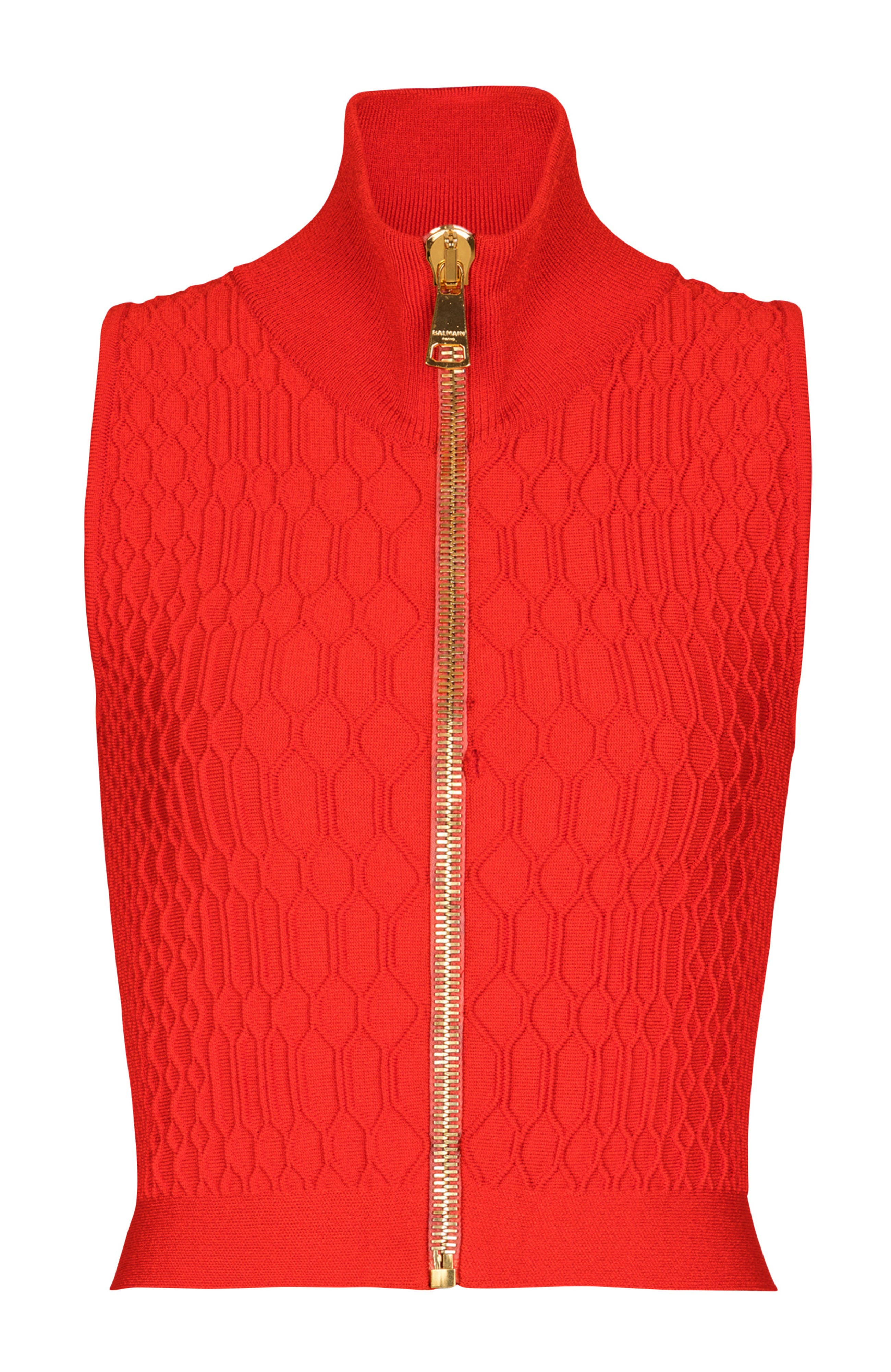 Balmain Sleeveless Crocodile-Knit Top in Red at Nordstrom - 5