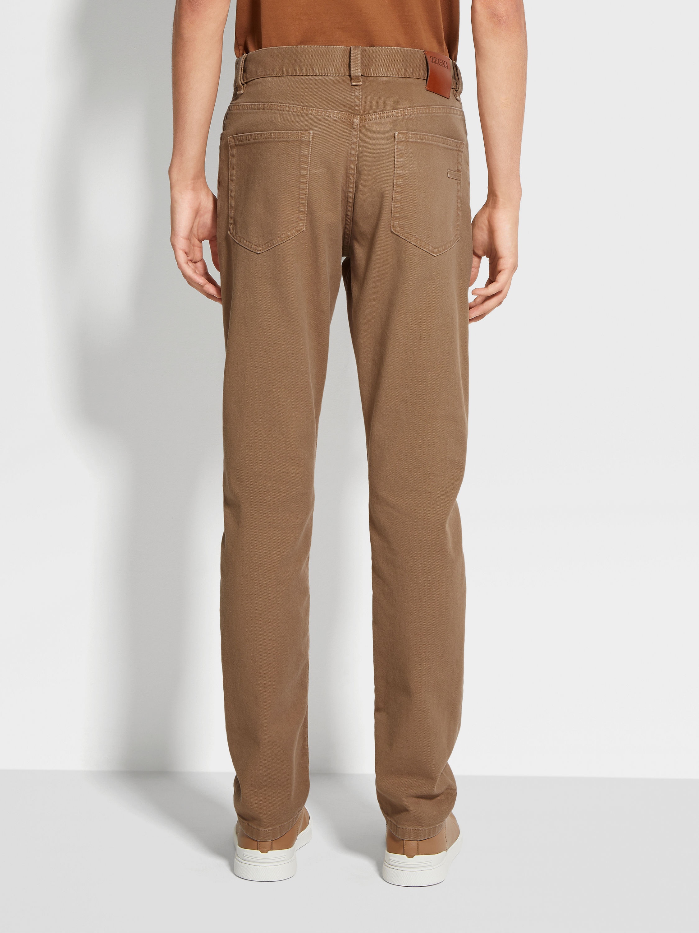 DARK BEIGE STRETCH COTTON ROCCIA JEANS - 5