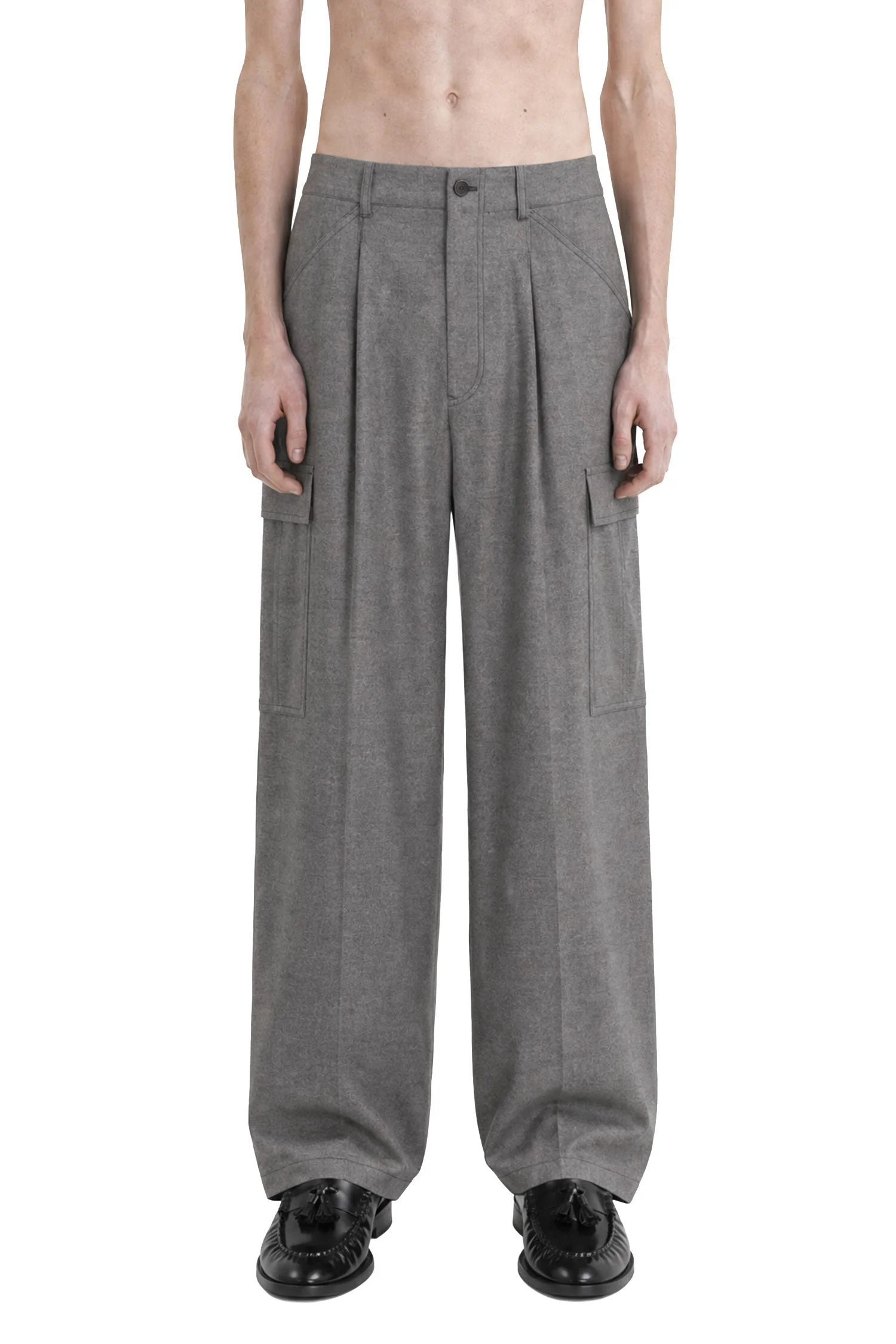 Wool Cashmere Denim-effect Cargo Pants - 1