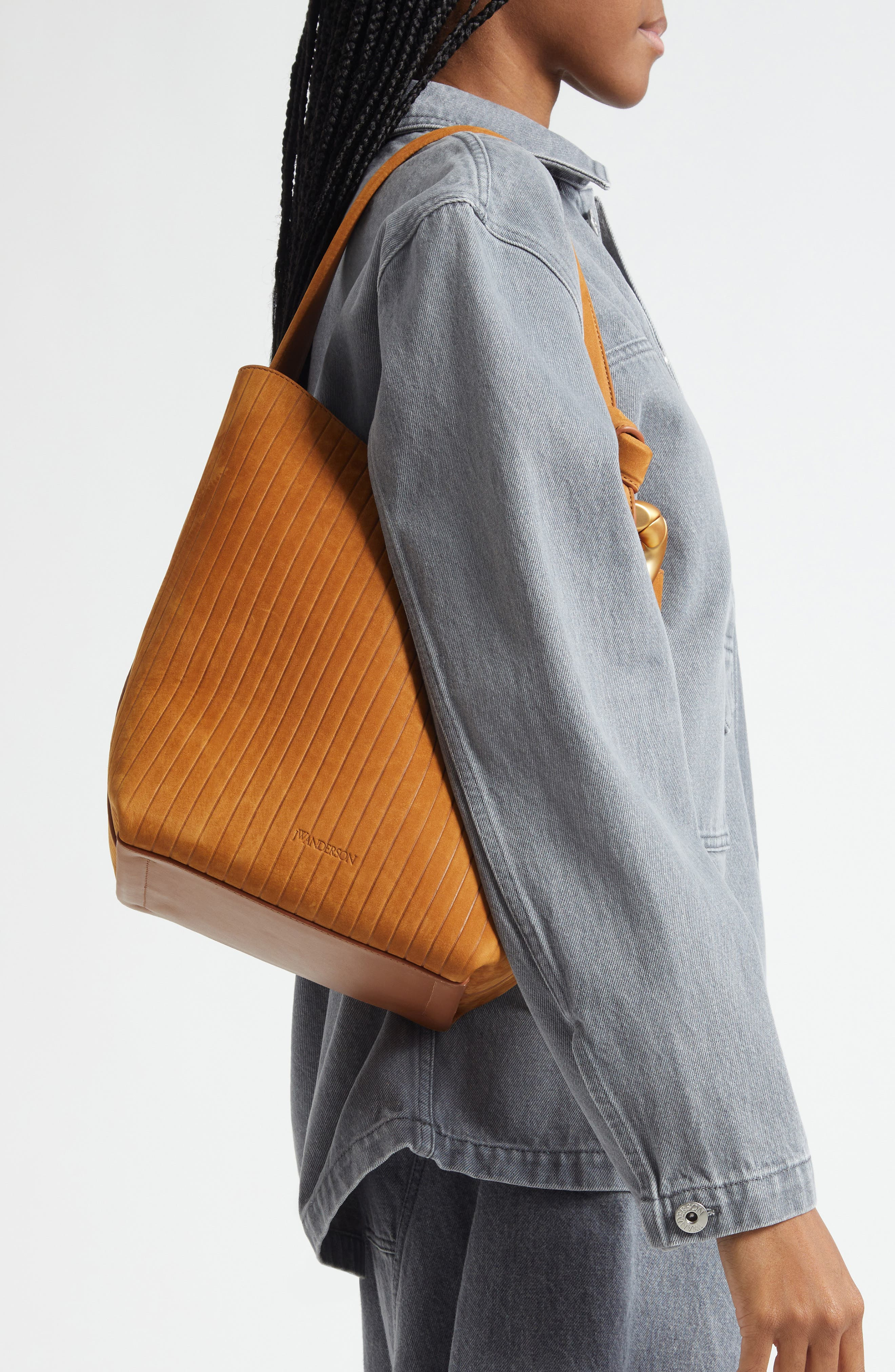 JW Anderson Corner Stripe Deerskin Tote in Caramel 604 at Nordstrom - 2
