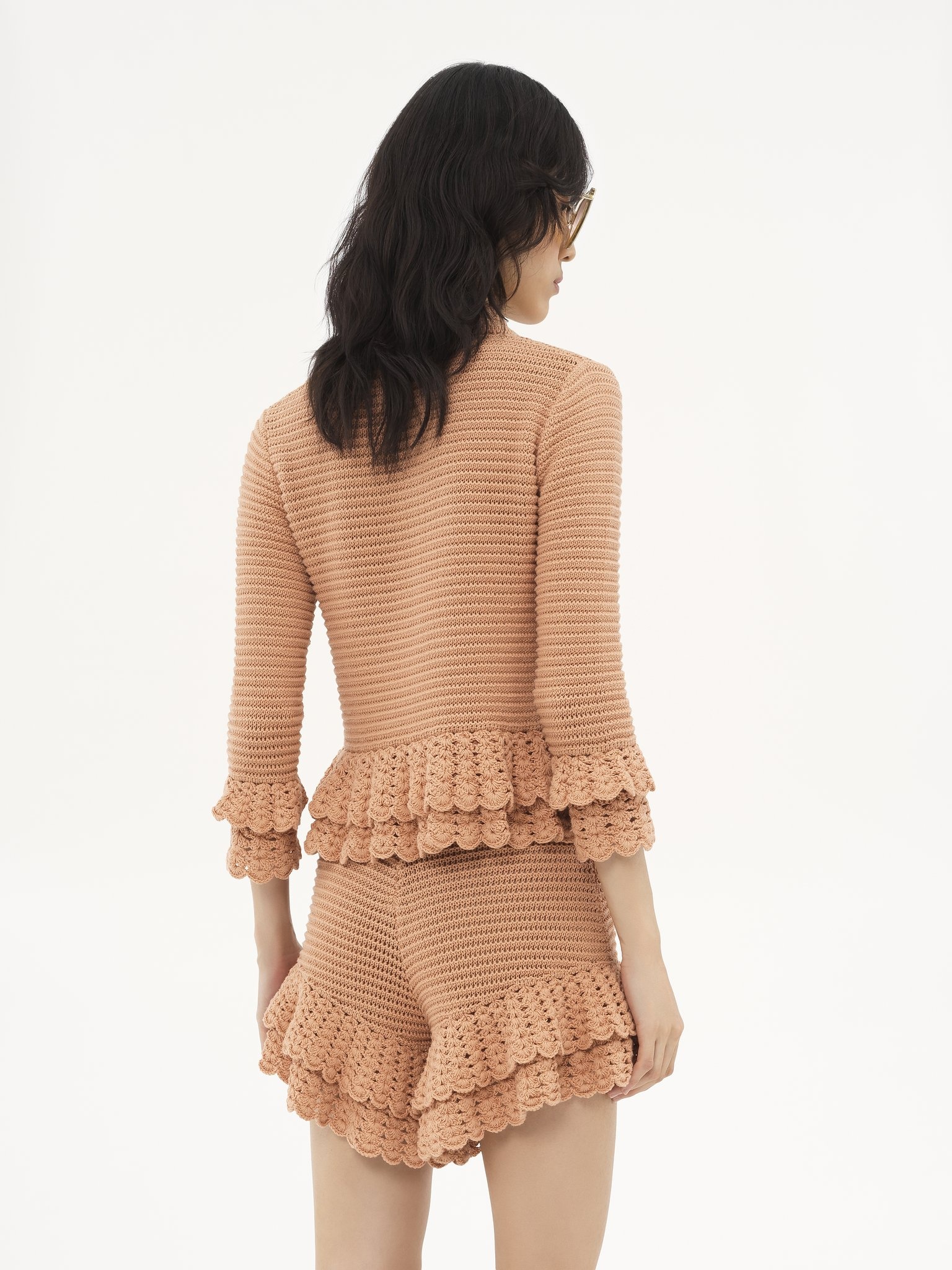 FITTED RUFFLED CARDIGAN IN CROCHET KNIT - 6
