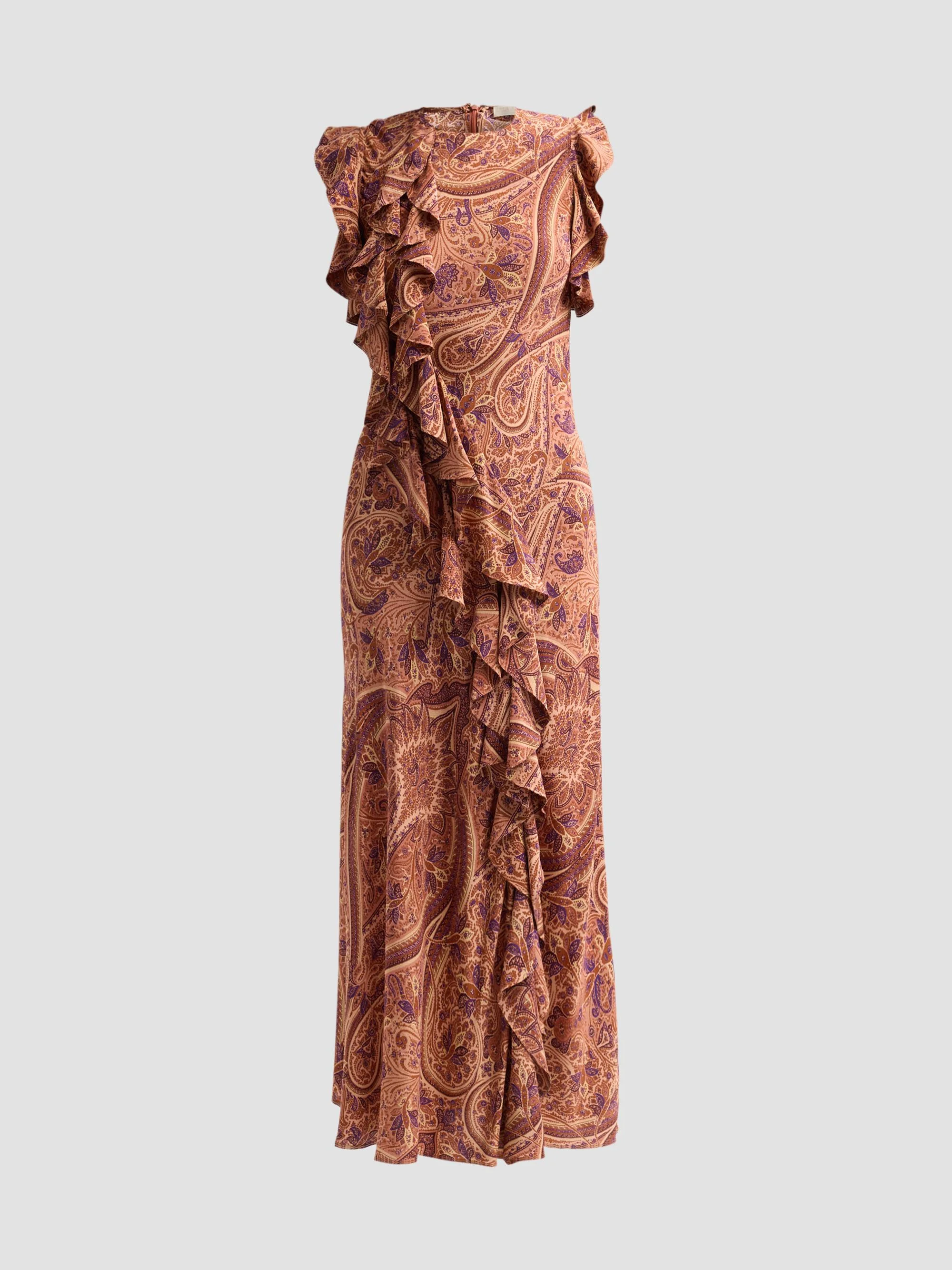 Women's Ameline Ruffled Paisley Silk Midi Dress - Rosette - 1