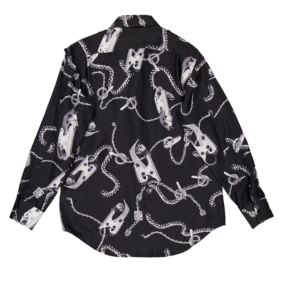 Burberry Long-Sleeve Knight Hardware Silk Shirt - 6