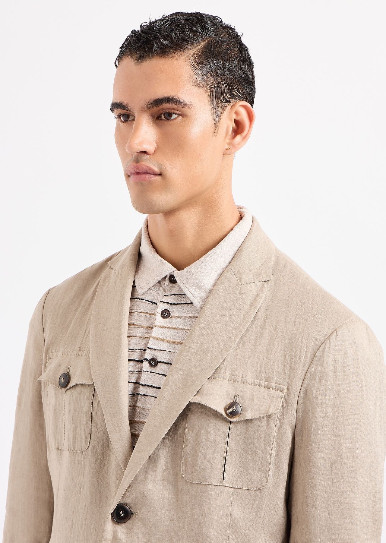 Single-breasted, linen canvas safari jacket - 5