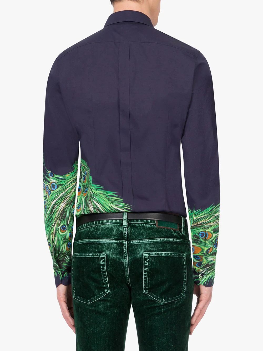 peacock print buttoned shirt - 4